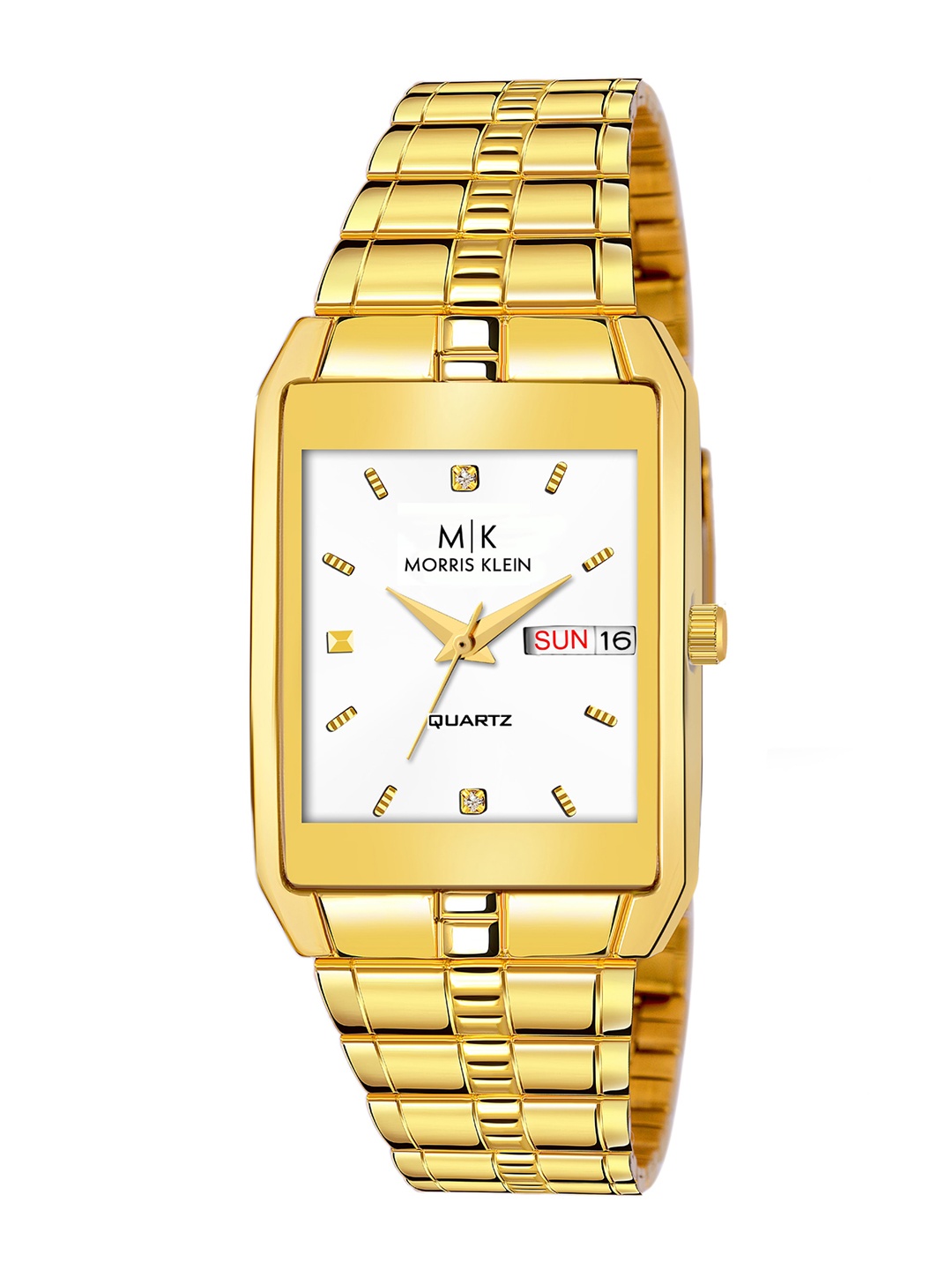 

MORRIS KLEIN Men White Printed Dial & Gold-Plated Stainless Steel Bracelet Style Straps Analogue Watch