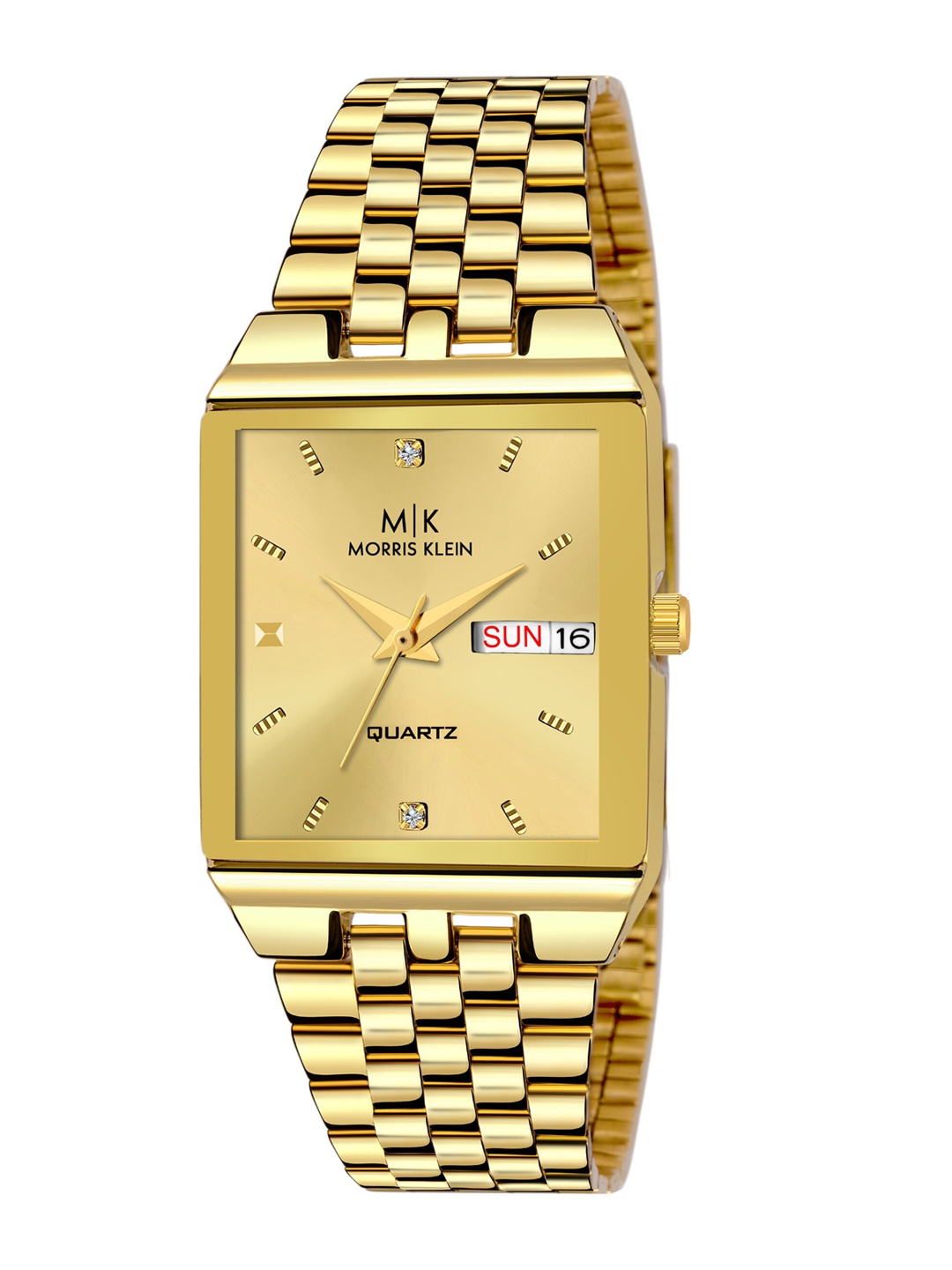 

MORRIS KLEIN Men Gold-Toned Embellished Dial & Gold-Plated Stainless Steel Bracelet Style Straps Analogue Watch