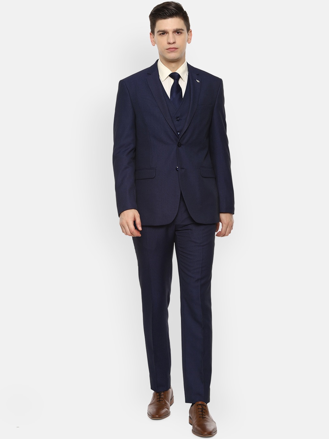 

Van Heusen Men Navy Blue Single-Breasted Slim-Fit Three-Piece Formal Suit