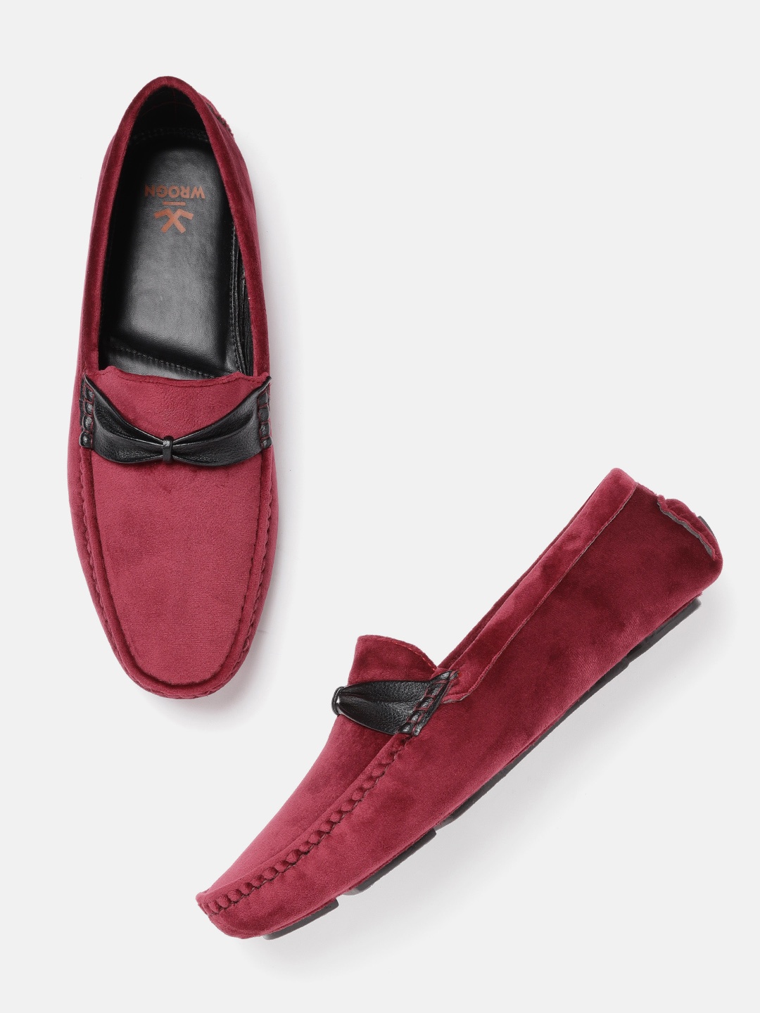 

WROGN Men Burgundy & Black Solid Loafers