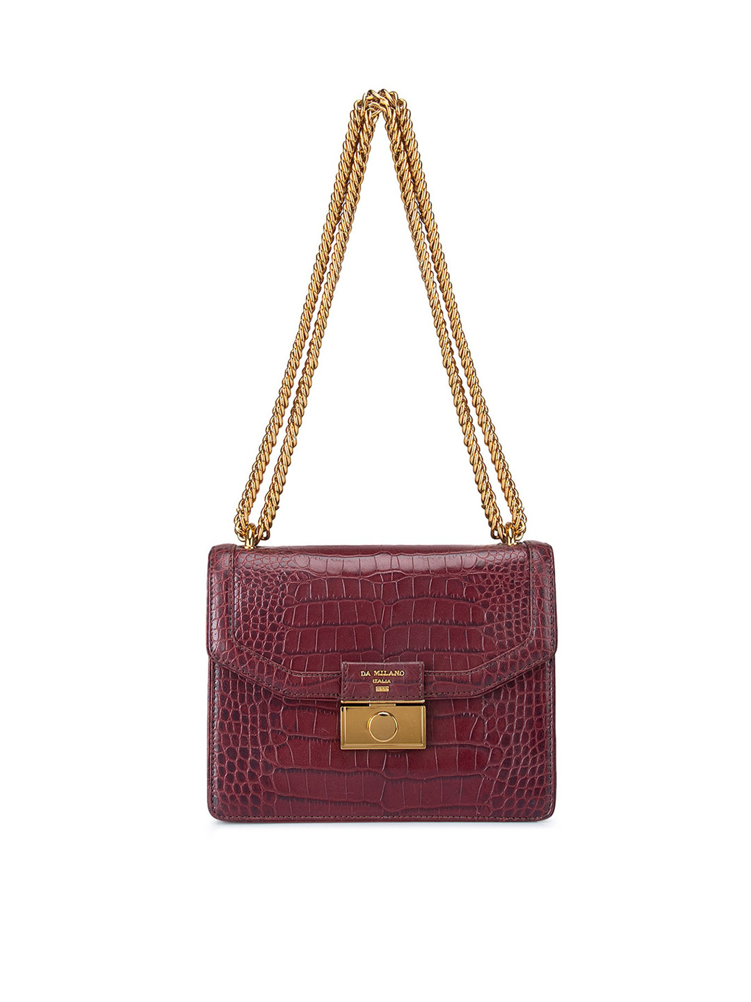 

Da Milano Burgundy Animal Textured Leather Structured Sling Bag