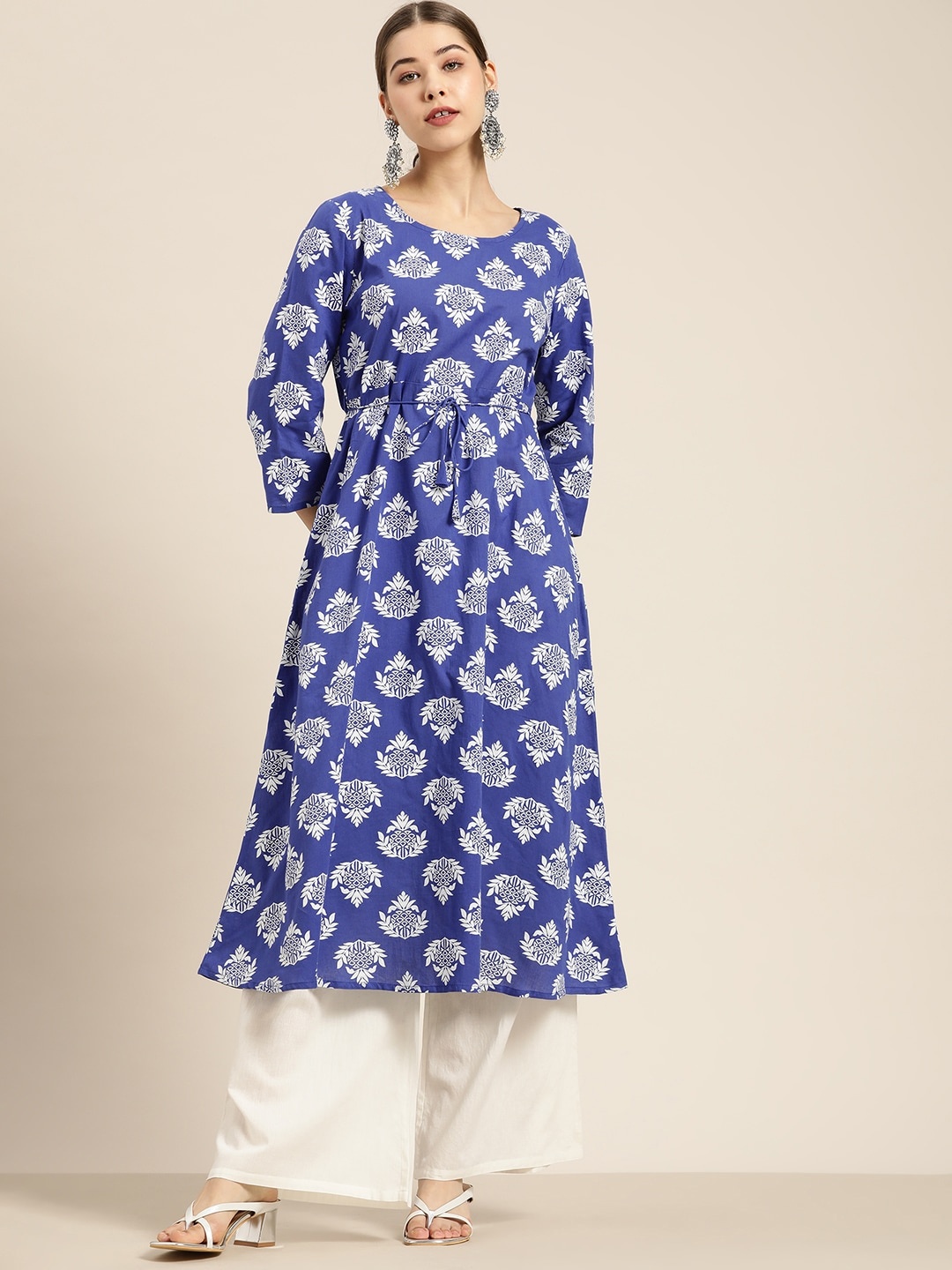 

Moda Rapido Women Blue & White Pure Cotton Printed Kurta