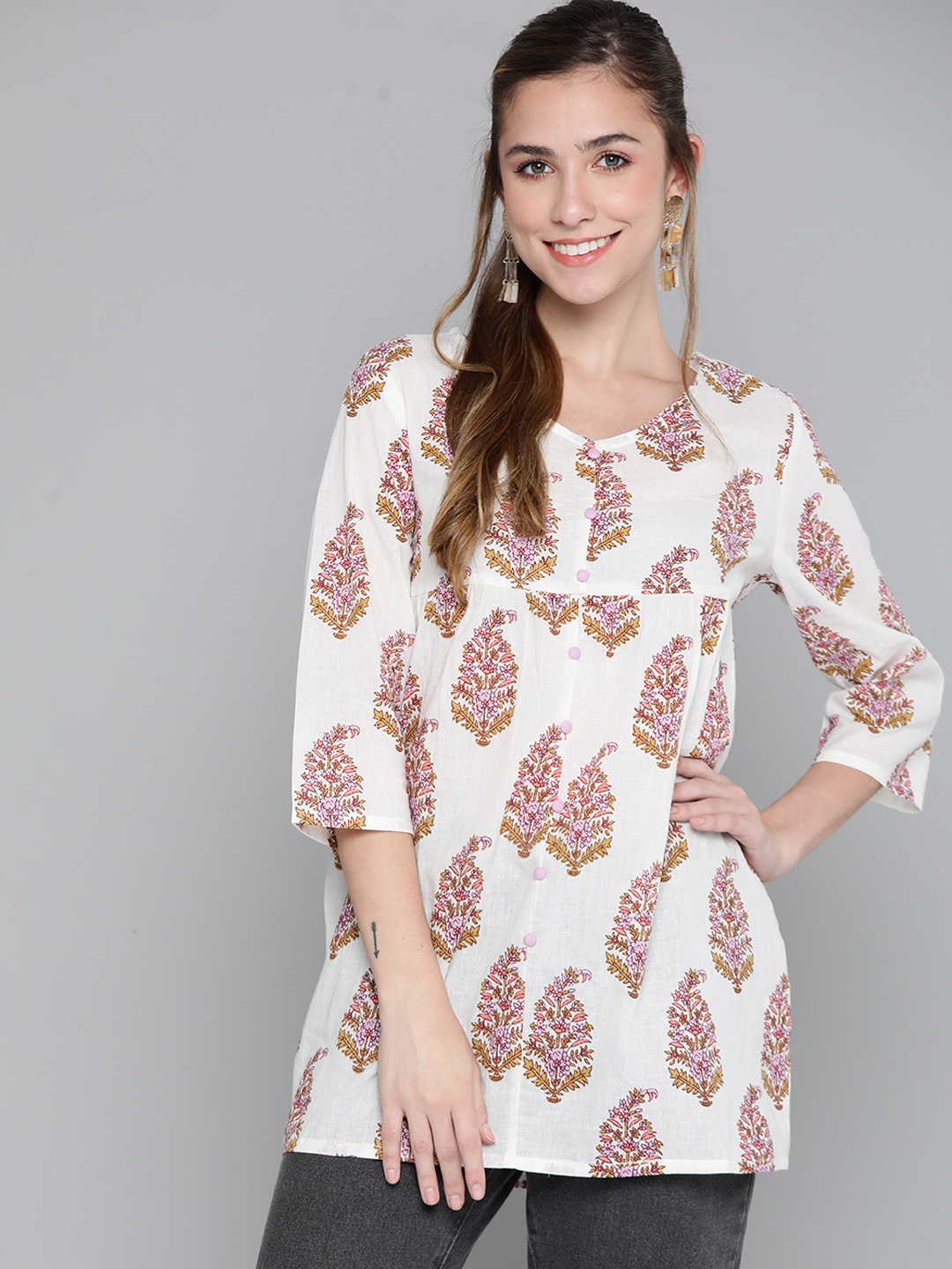 

HERE&NOW White Ethnic Motifs Printed Pure Cotton Kurti