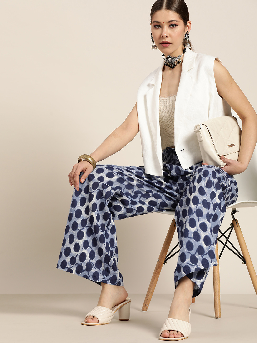 

Moda Rapido Women Navy Blue Geometric Print Pure Cotton Ethnic Palazzos