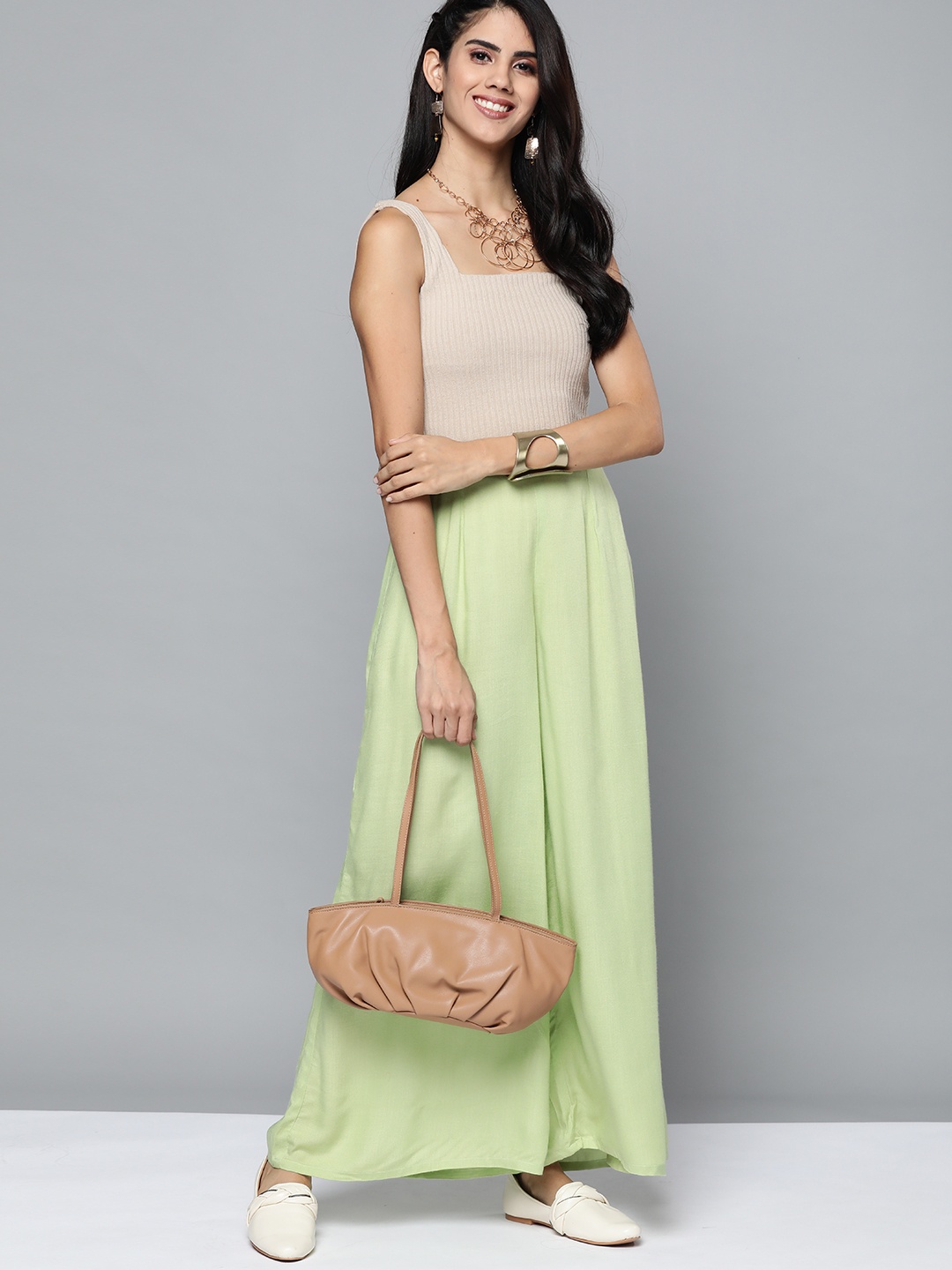 

HERE&NOW Women Green Solid Ethnic Palazzos
