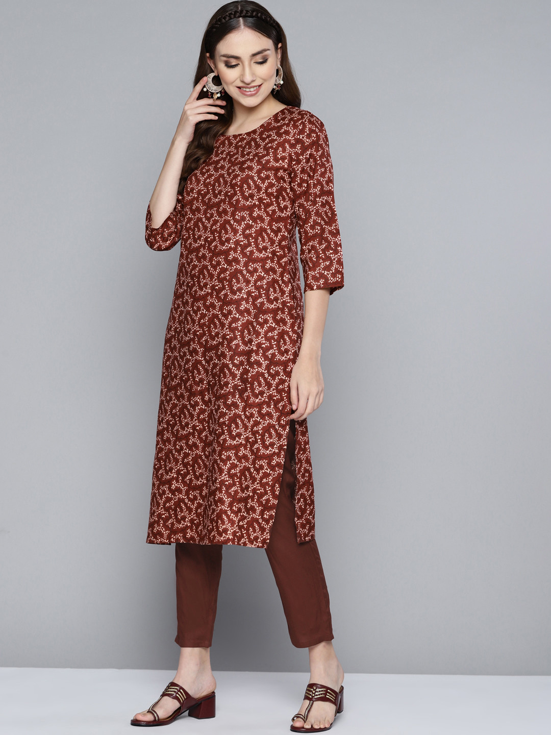 

HERE&NOW Women Maroon Ethnic Motifs Printed Kurta with Palazzos