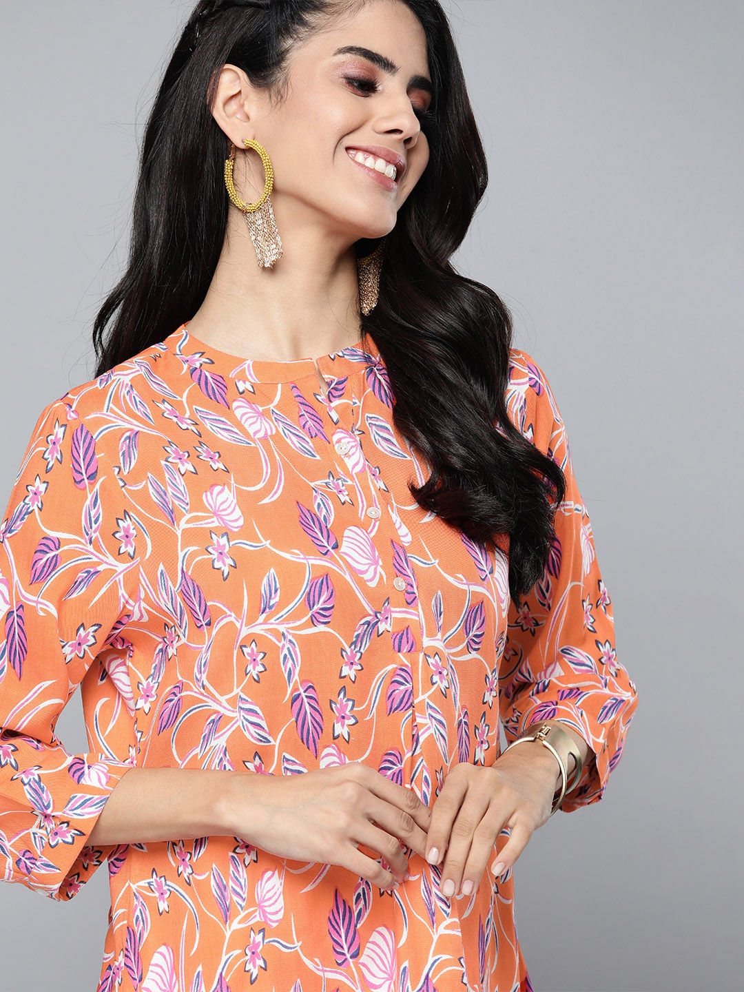 

HERE&NOW Women Orange Ethnic Motifs Printed Kurti