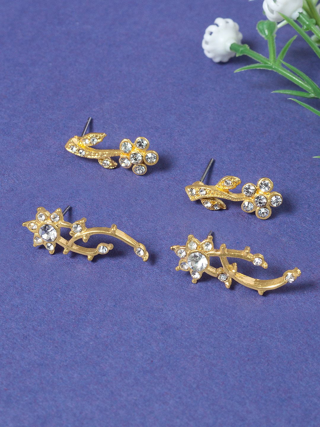 

Golden Peacock Gold-Toned Floral Studs Earrings