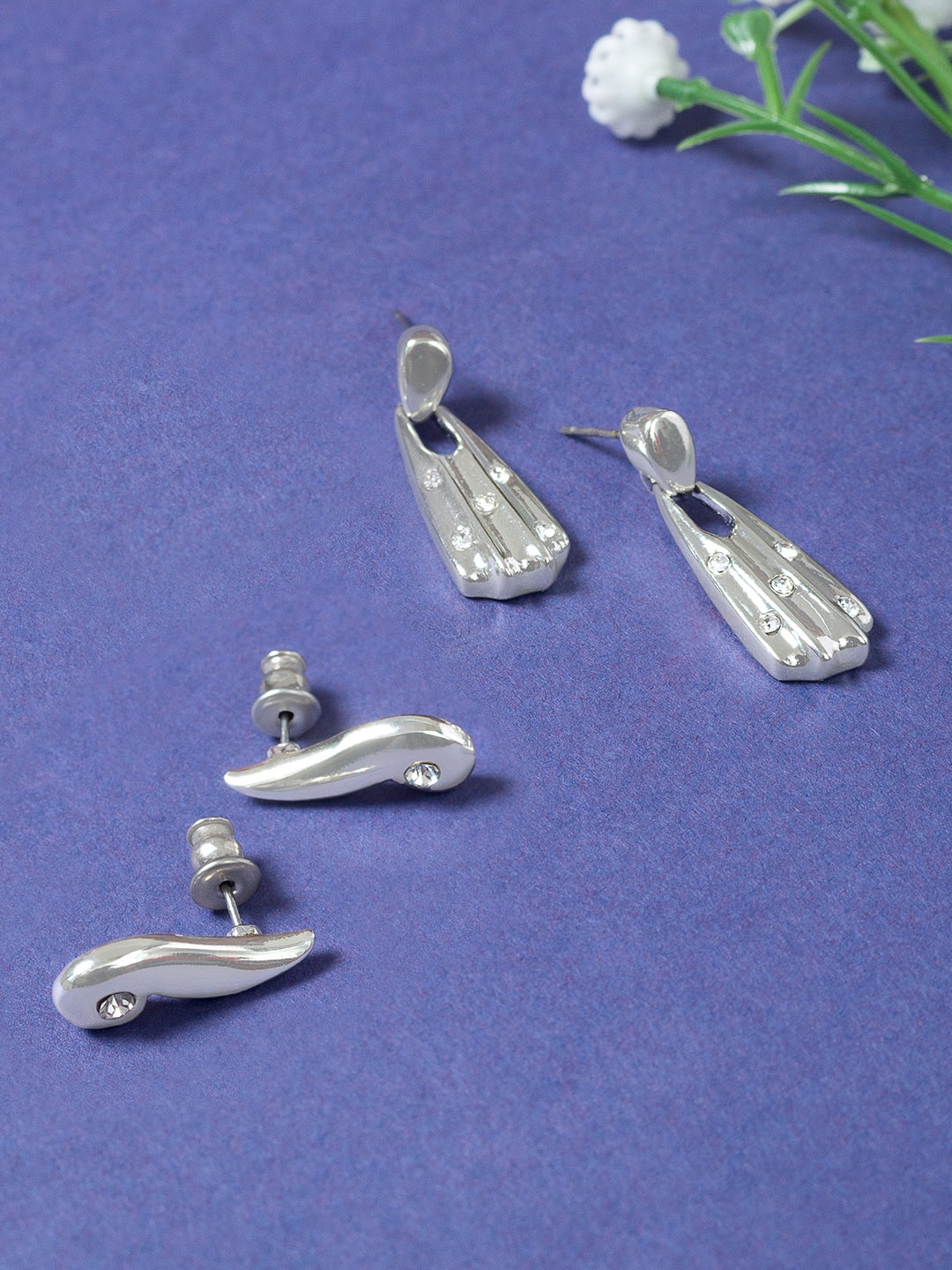 

Golden Peacock Silver-Toned Contemporary Studs Earrings
