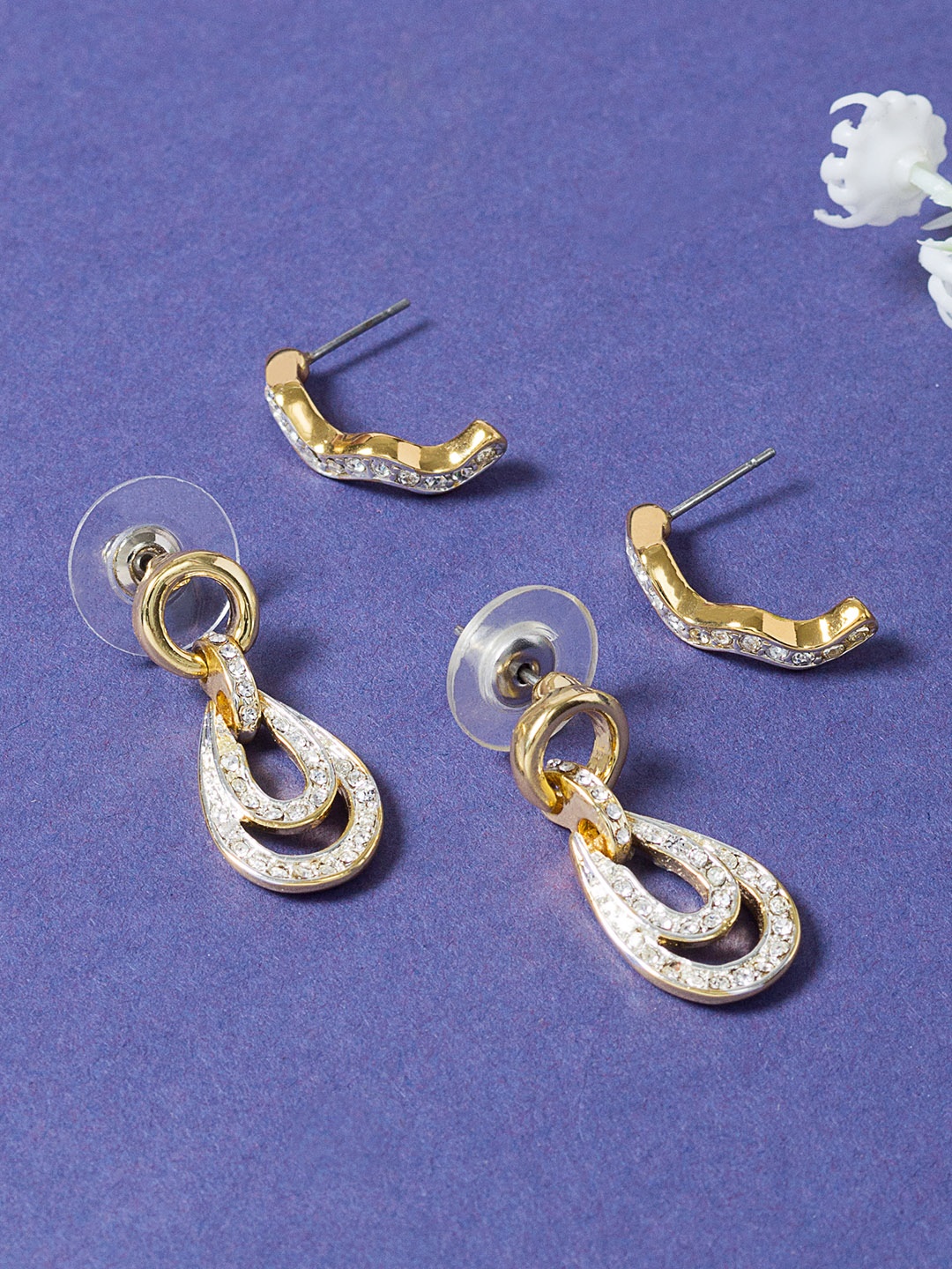 

Golden Peacock Gold-Toned Teardrop Shaped Studs Earrings