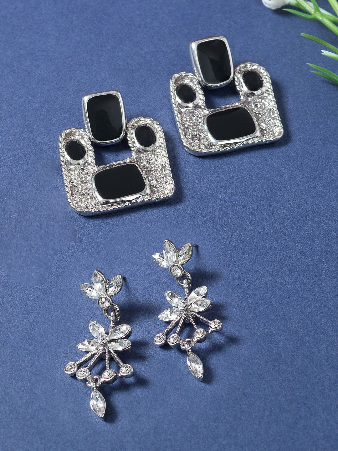 

Golden Peacock Silver-Toned Geometric Studs Earrings