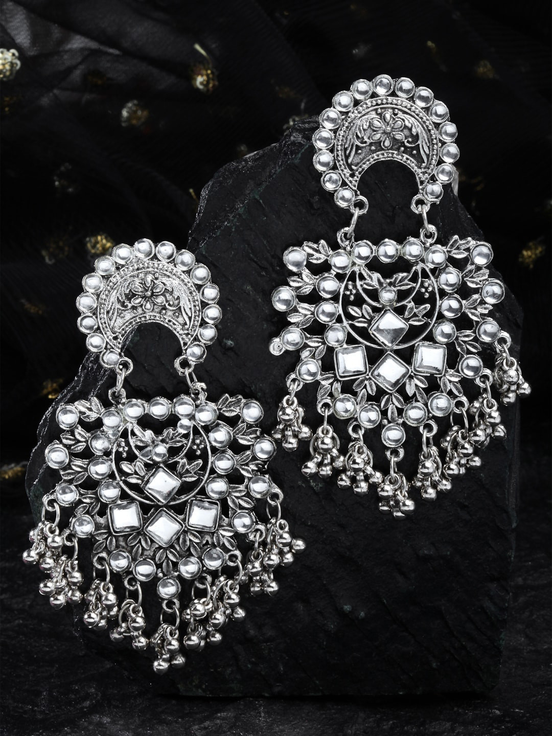 

Shining Diva Silver-Plated Oxidised Contemporary Drop Earrings