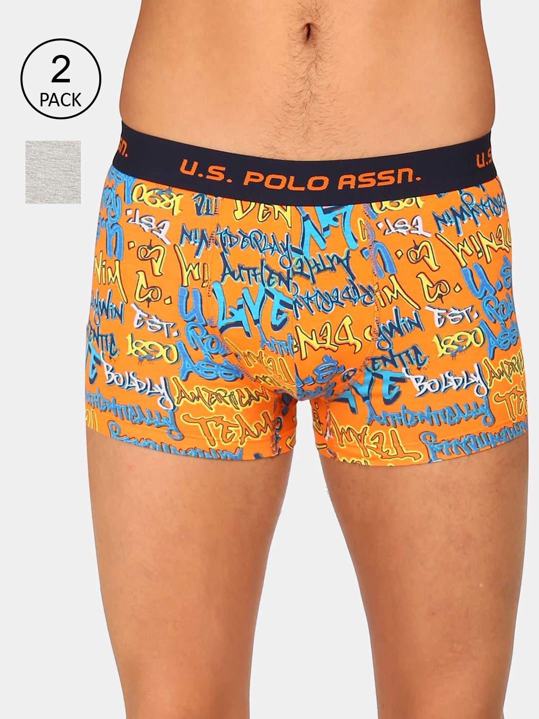 

U.S. Polo Assn. Pack Of 2 Men Orange & Grey Cotton Trunk
