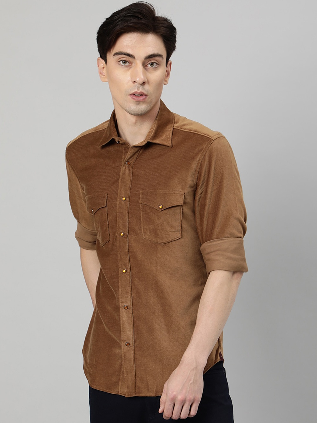

RARE RABBIT Men Cordin Slim Fit Opaque Shirt, Brown