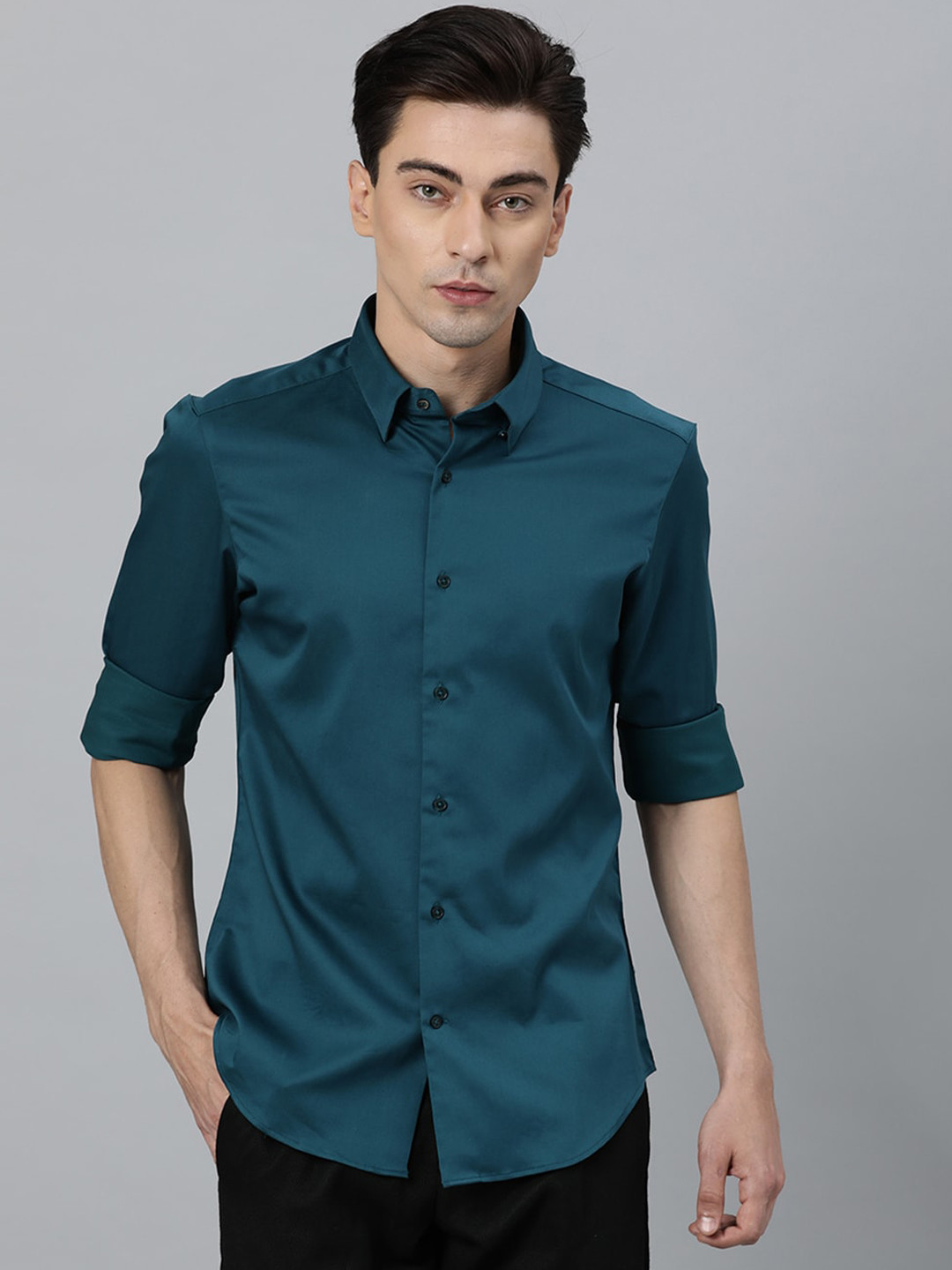 

RARE RABBIT Men Teal Slim Fit Opaque Casual Shirt