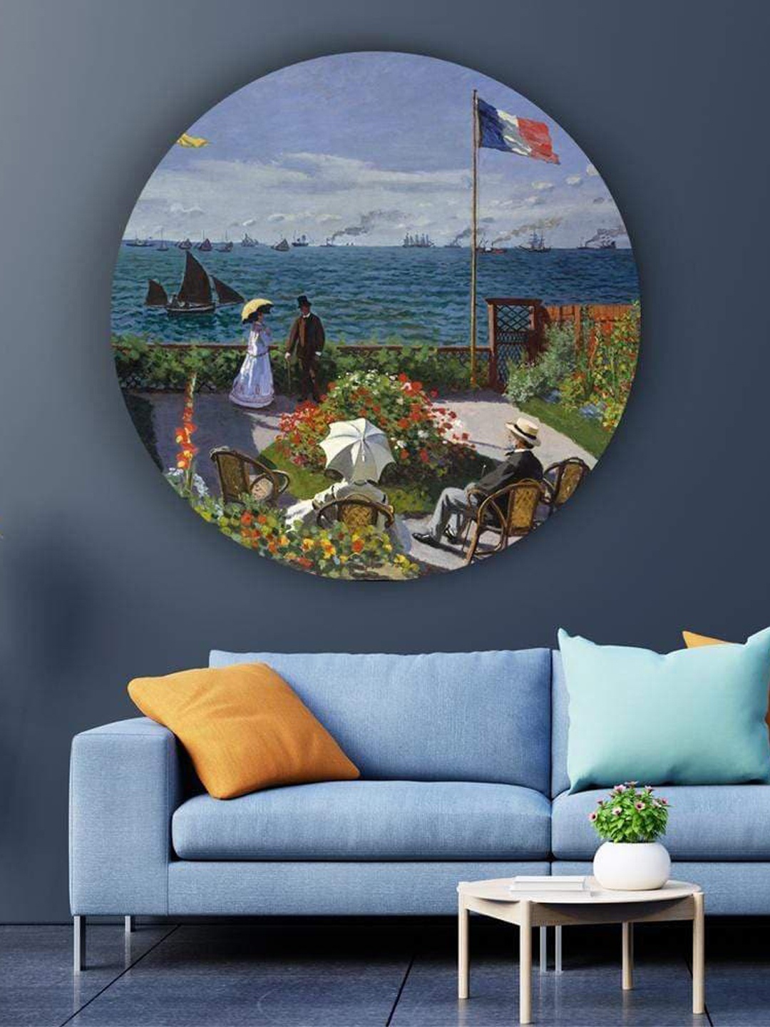 

THE ARTMENT Blue Matte Finish Monet's Visit to Sainte-Adresse Canvas Wall Art