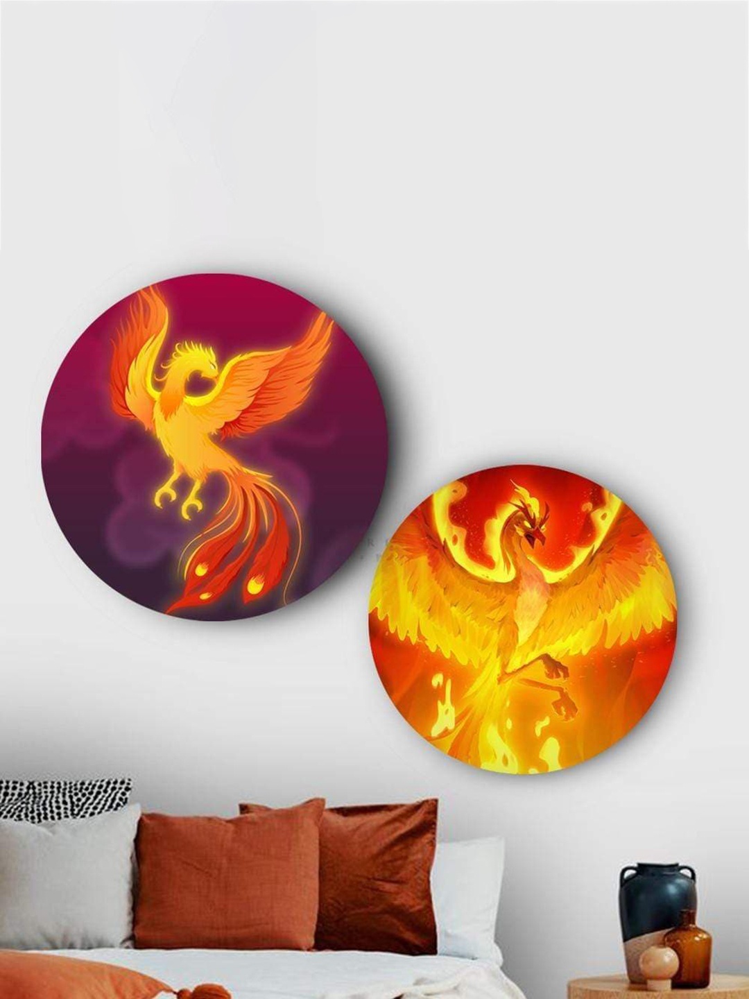 

THE ARTMENT Set of 2 Mythical Phoenix Matte Finish Canvas-Medium, Yellow