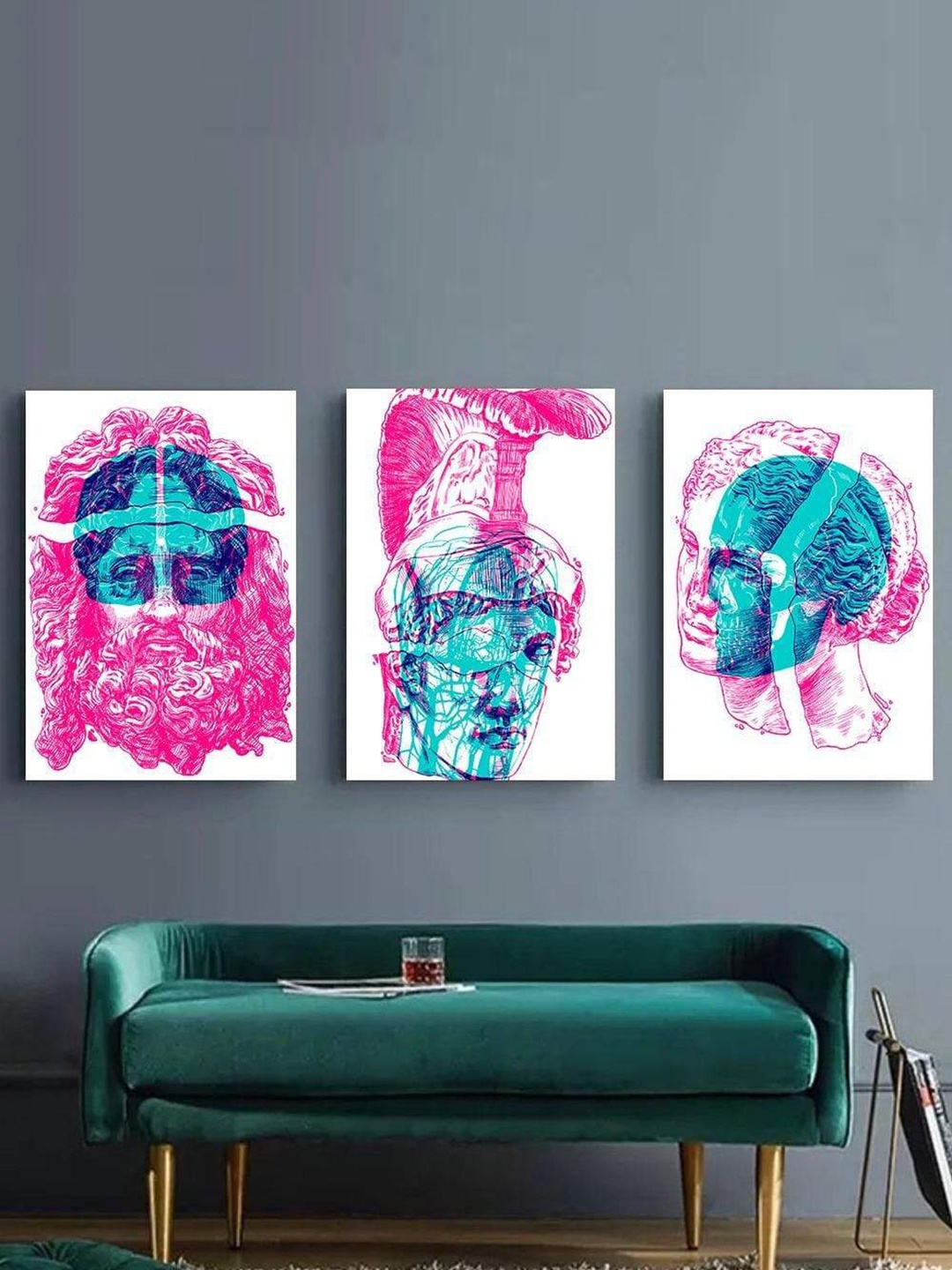 

THE ARTMENT Multi Set of 3 Greeks in Double Exposure Canvas Matte Finish Wall Art