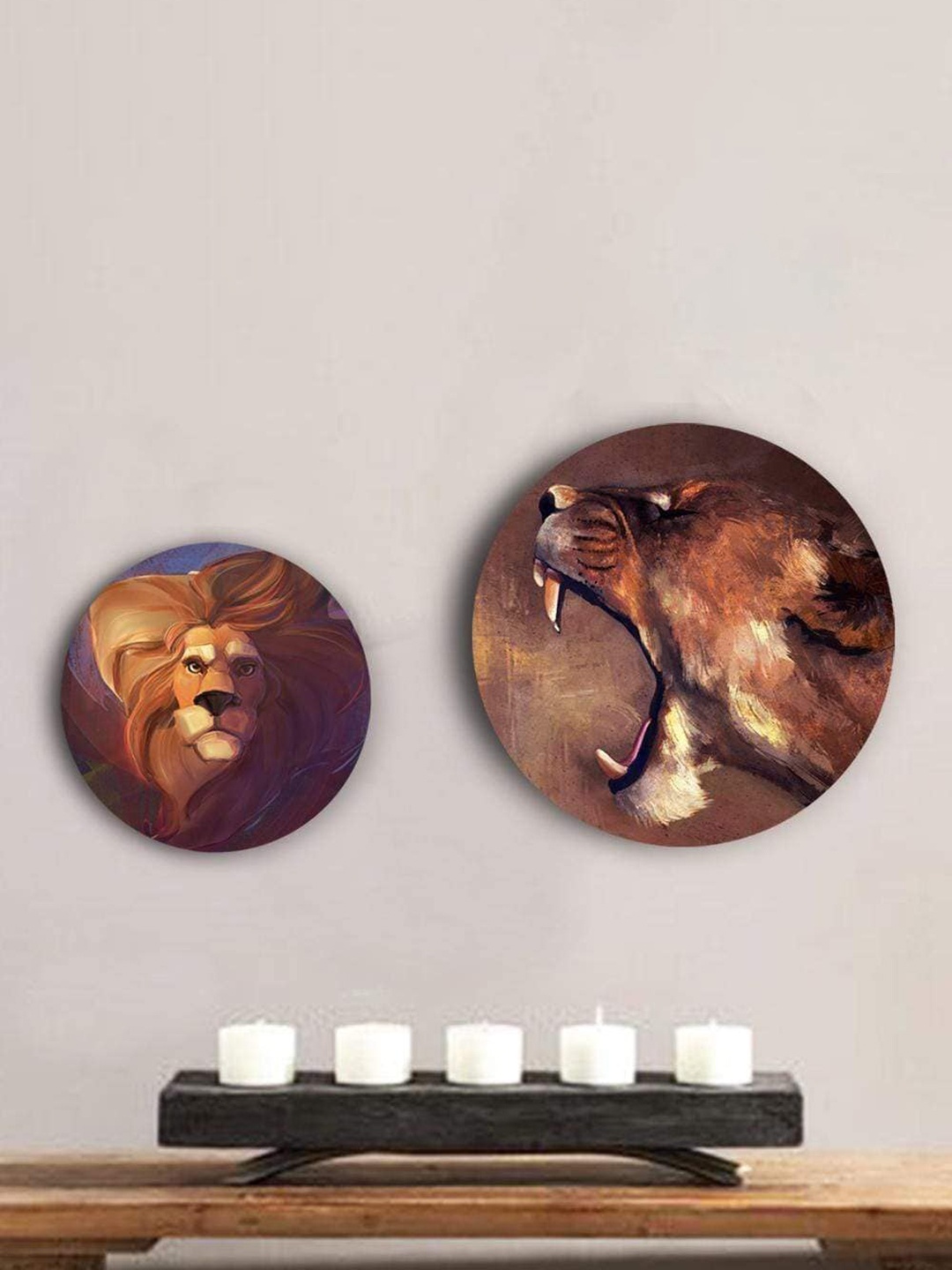 

THE ARTMENT Brown Set of 2 Matte Finish Fierce Lion and Lioness Canvas Wall Arts