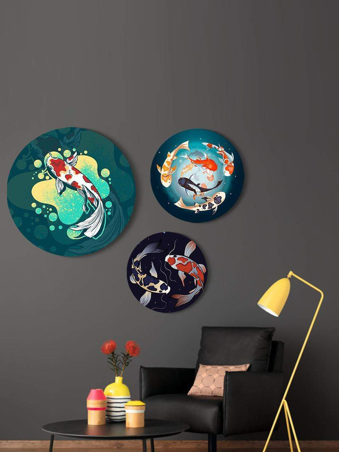 

THE ARTMENT Multicoloured Set of 3 Matte Finish Prized Koi Pond Canvas Wall Arts, Multi
