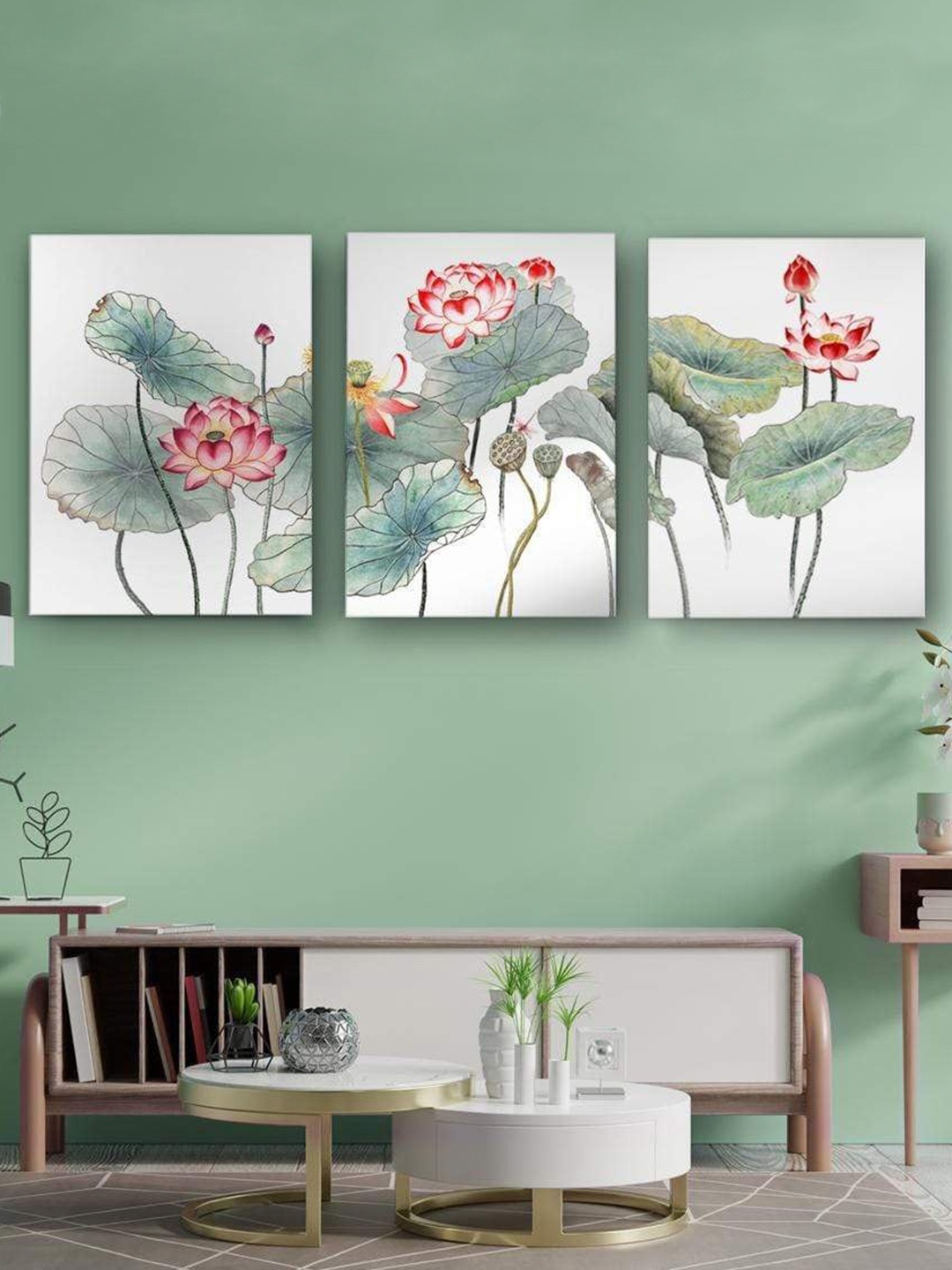 

THE ARTMENT Multicoloured Set of 3 Matte Finish Blooming of the Glorious Lotus Wall Arts, Multi