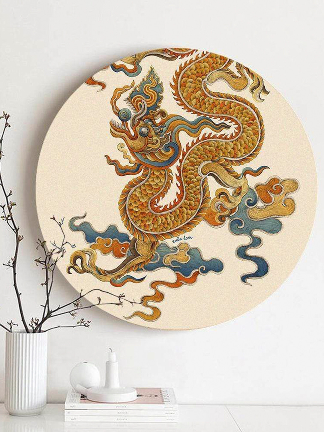 

THE ARTMENT Beige Lucky Loong Canvas Matte Finish Wall Art