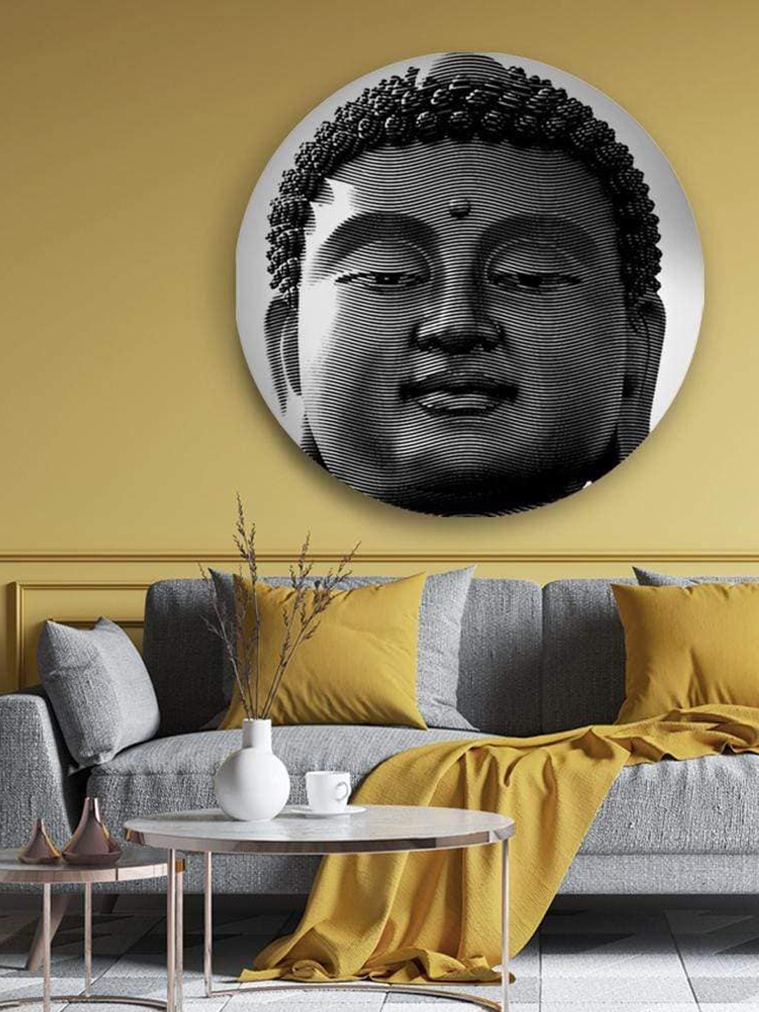 

THE ARTMENT Tranquil Eyes of Buddha Matte Finish Canvas- Large, Grey