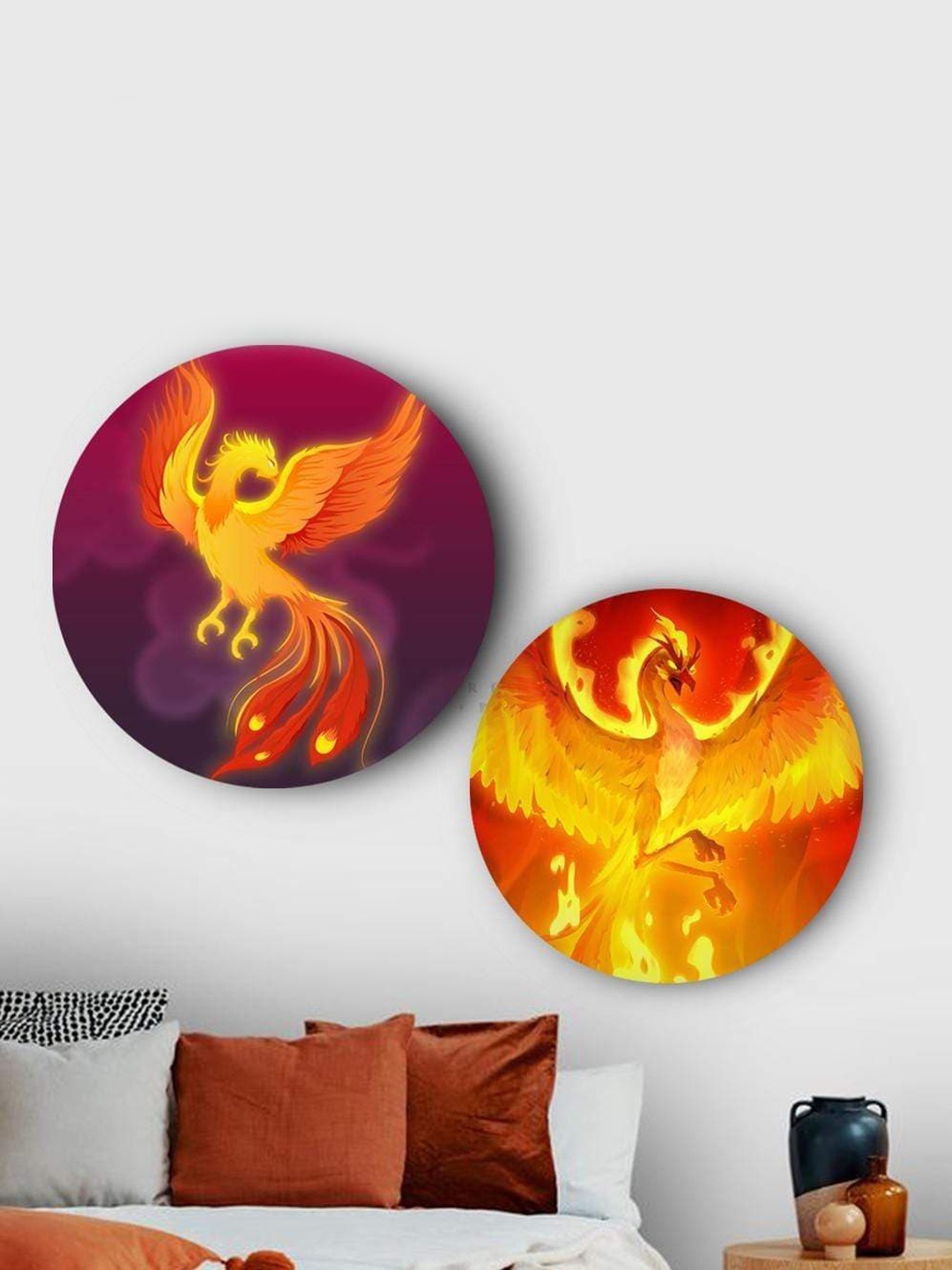 

THE ARTMENT Set Of 2 Yellow Mythical Phoenix Canvas