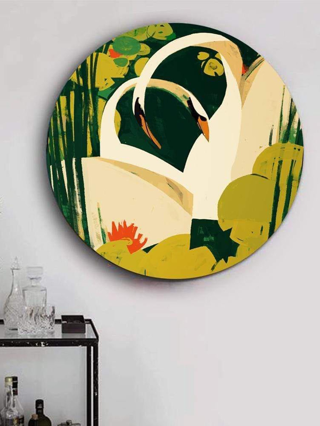 

THE ARTMENT Green Matte Finish Pair of Mute Swans Canvas