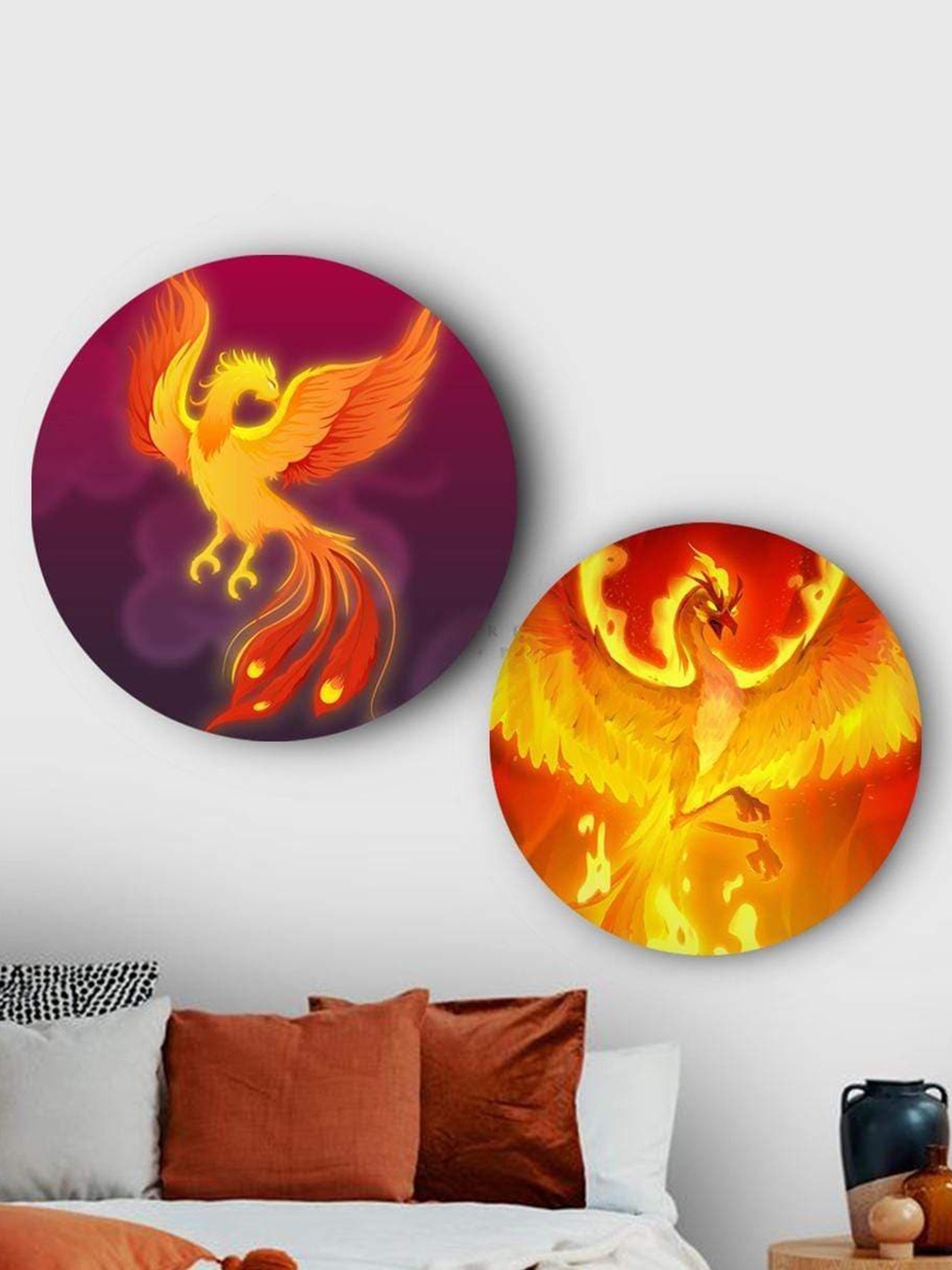 

THE ARTMENT Set of 2 Yellow Mythical Phoenix Canvas