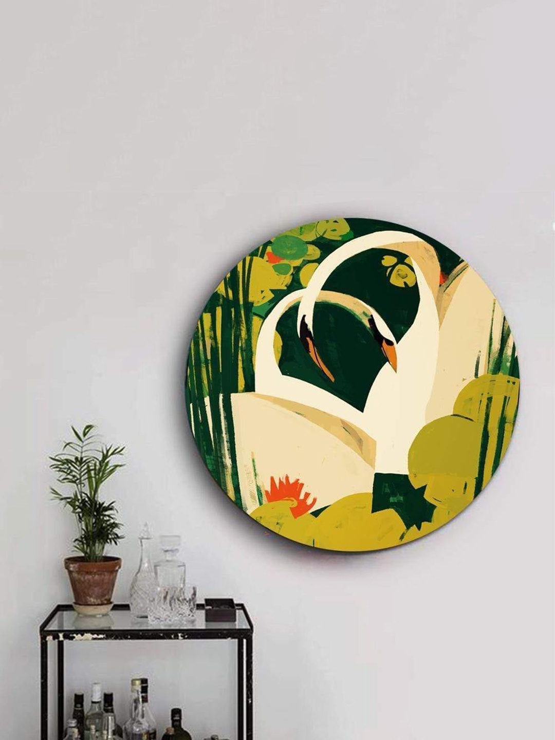 

THE ARTMENT Green Matte Finish Pair of Mute Swans Canvas Wall Art