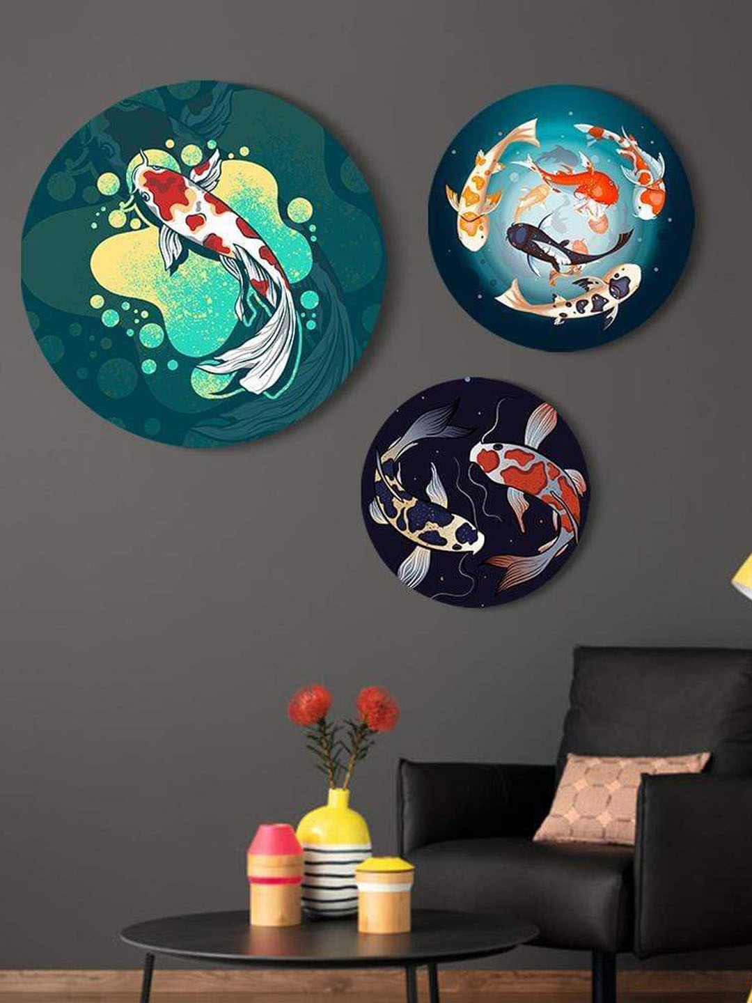 

THE ARTMENT Set of 3 Prized Koi Pond Wall Art, Blue