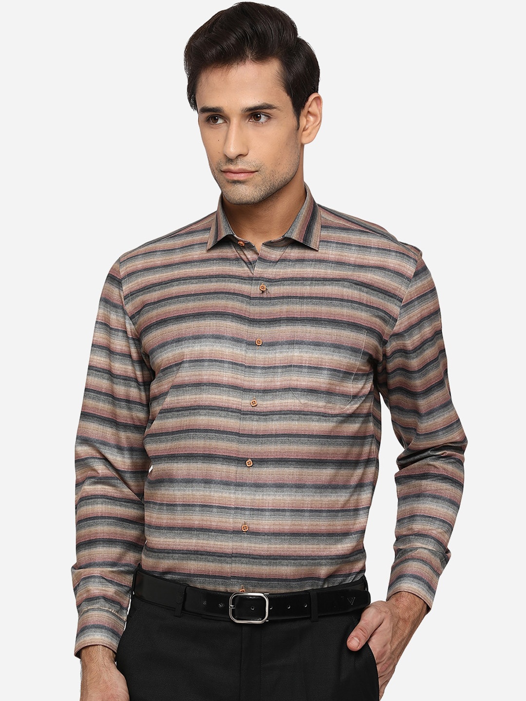 

Greenfibre Men Multicoloured Slim Fit Horizontal Stripes Opaque Striped Formal Shirt, Multi