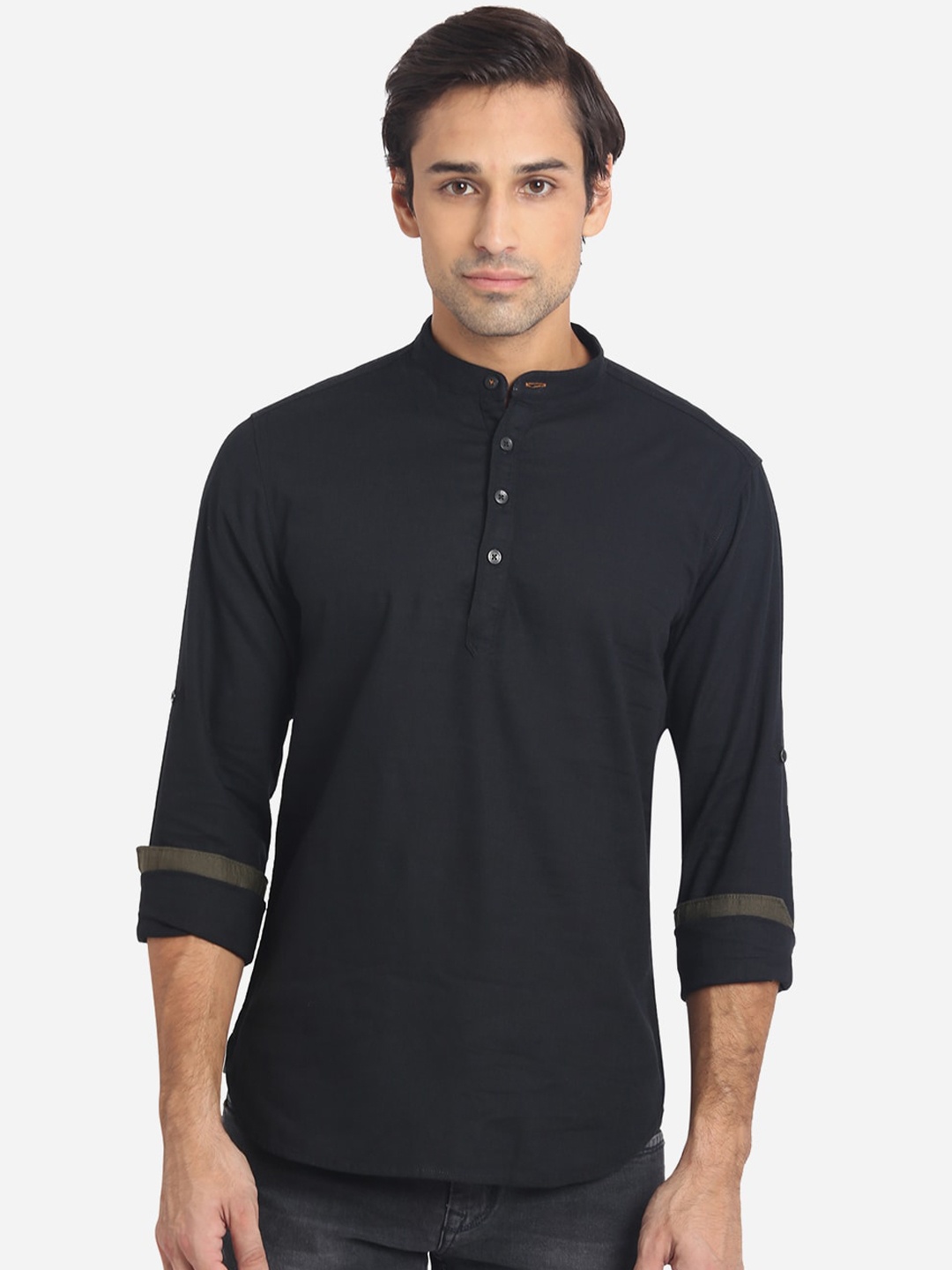 

Greenfibre Men Pure Cotton Black Kurta