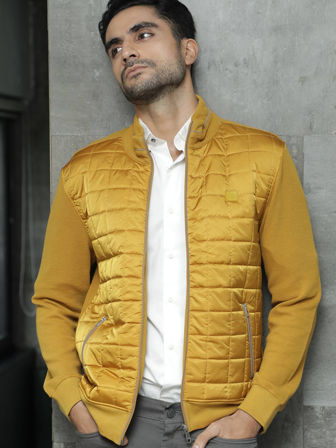 

RARE RABBIT Men Kneto Puffer Quilted Jacket, Mustard