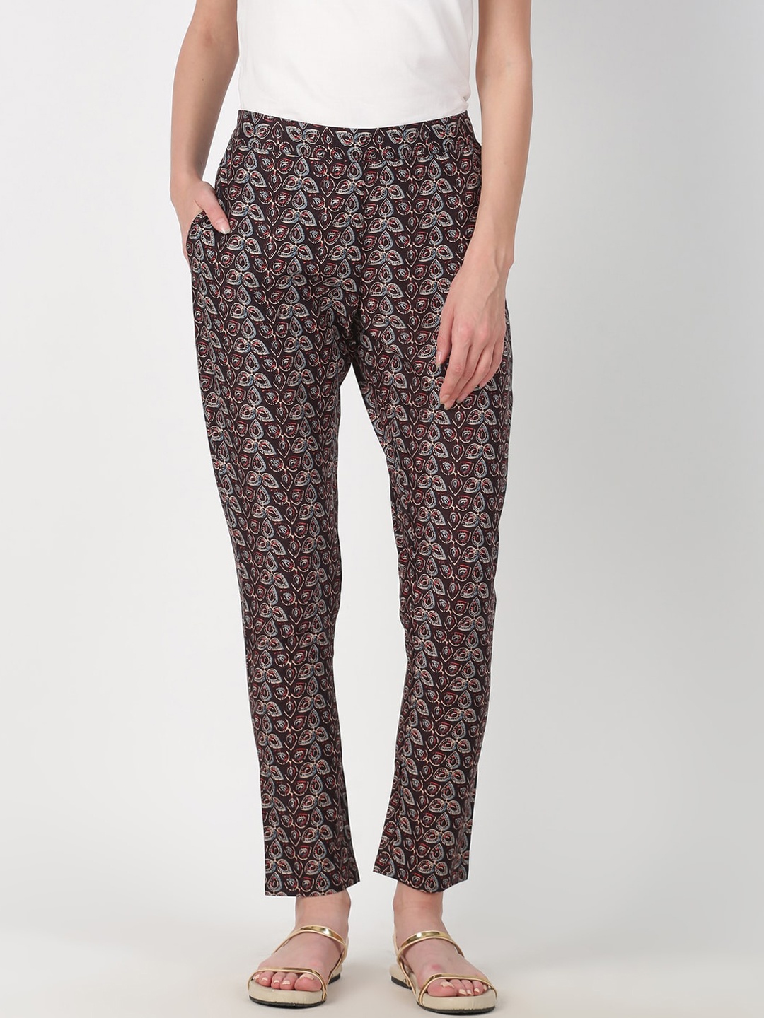 

Saffron Threads Women Black Ethnic Motifs Printed Original Easy Wash Trousers