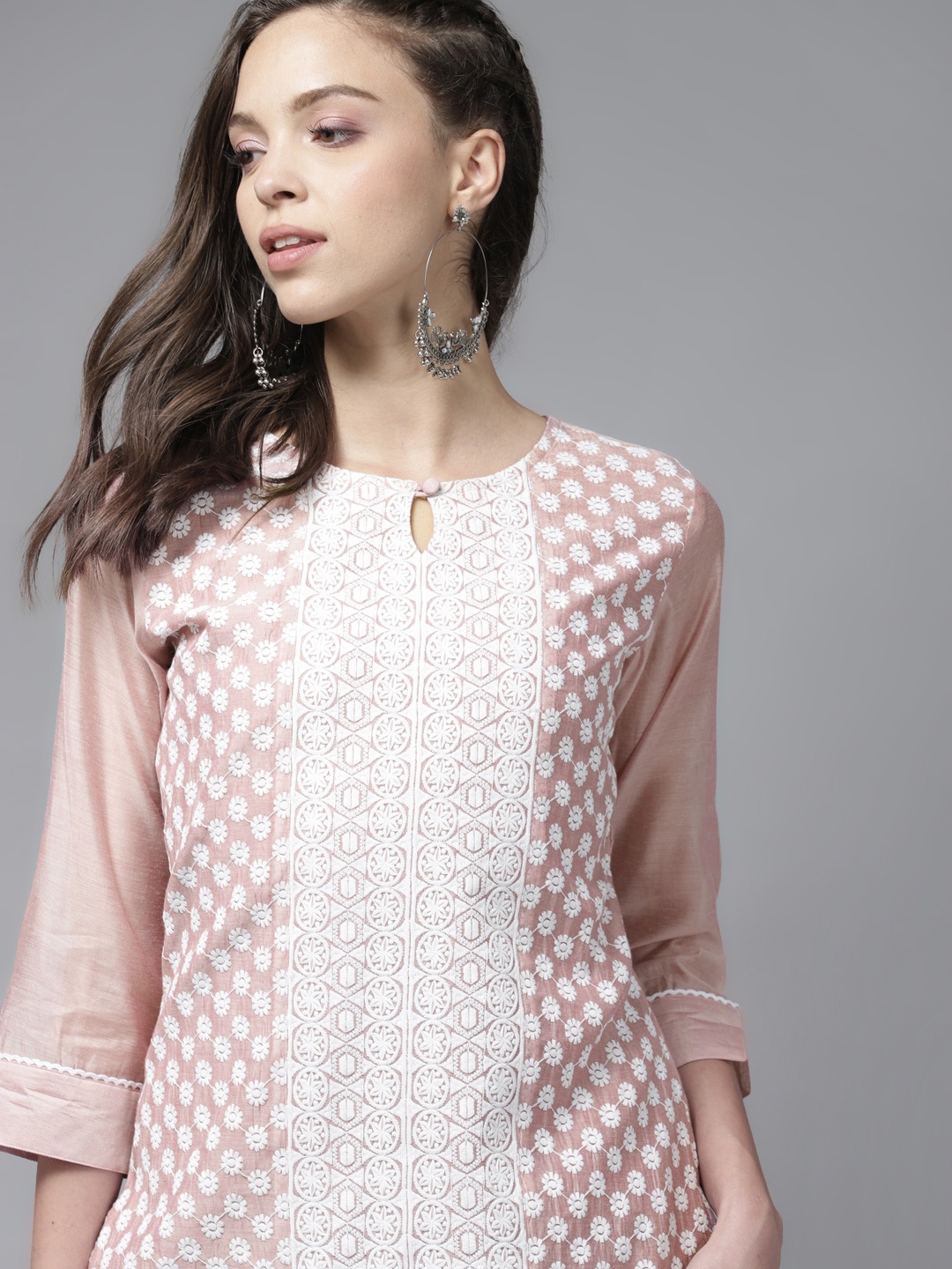

Indo Era Women Pink Floral Embroidered Regular Kurta with Palazzos