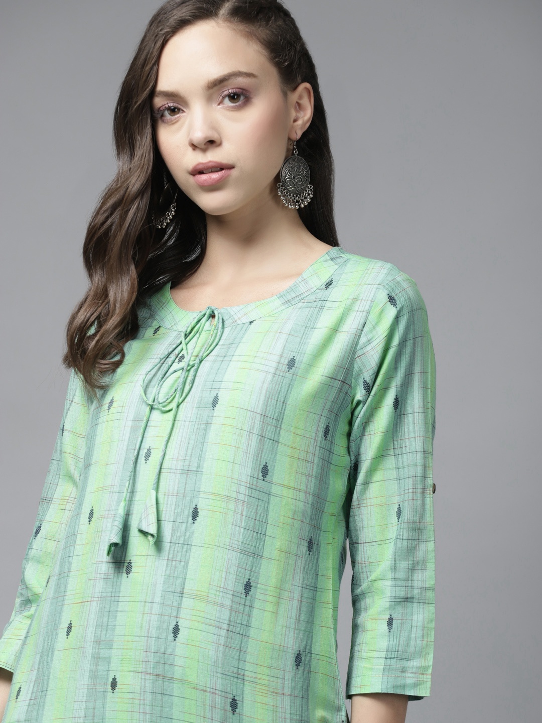 

Indo Era Women Green Woven Straight Kurta