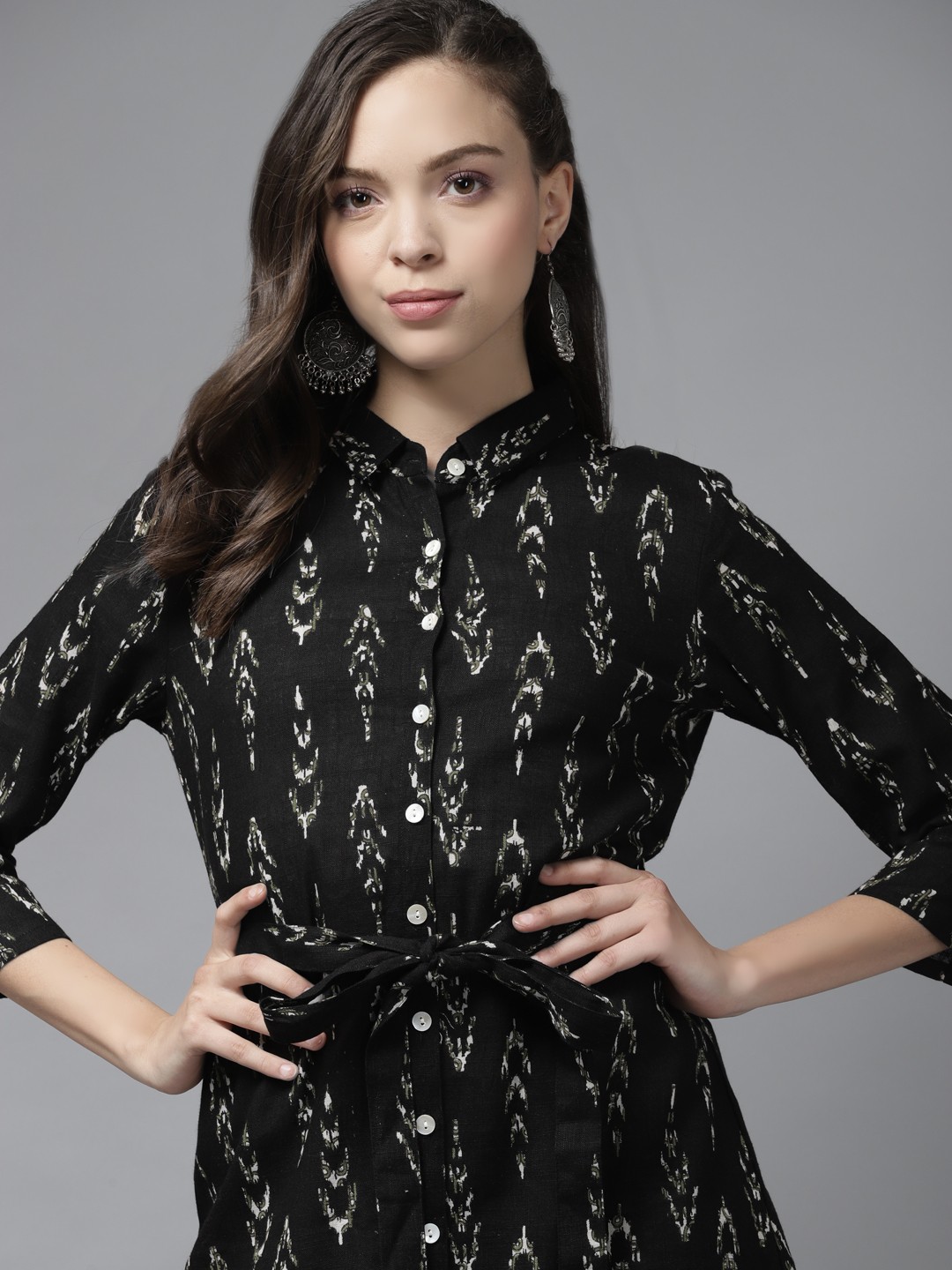 

Indo Era Black Ethnic Motifs A-Line Dress