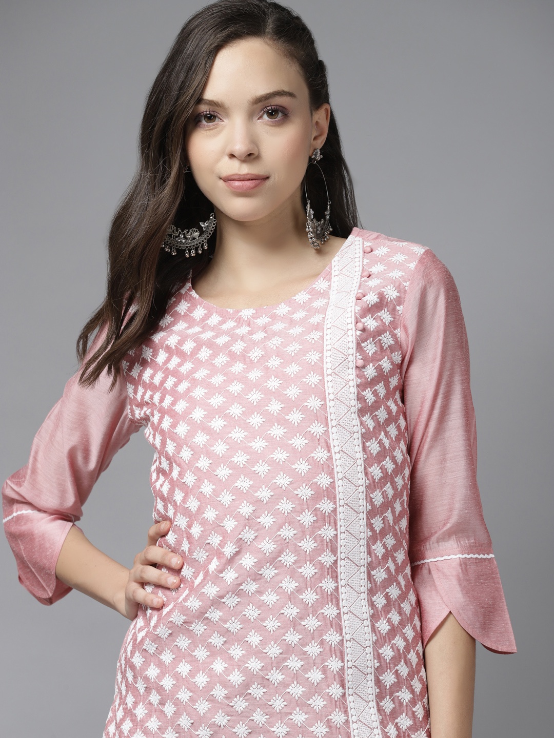 

Indo Era Women Pink Ethnic Motifs Embroidered Regular Kurta with Palazzos