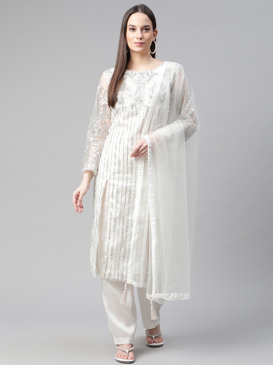 

Readiprint Fashions White Embellished Unstitched Dress Material