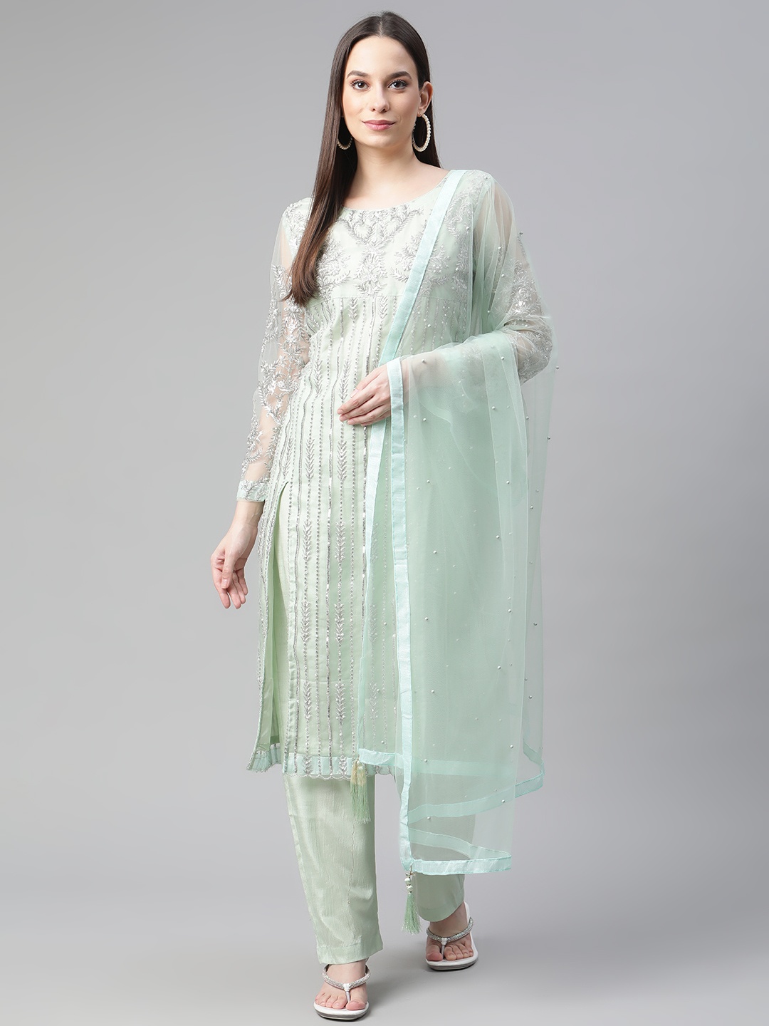

Readiprint Fashions Sea Green Embellished Unstitched Dress Material