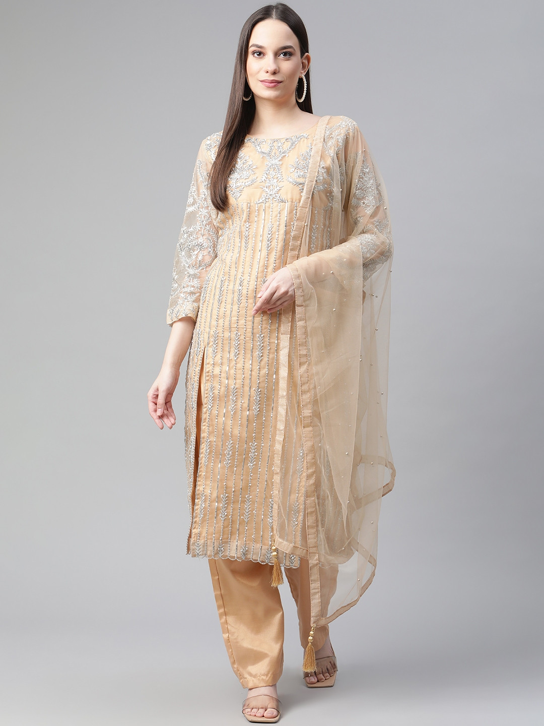 

Readiprint Fashions Beige Embellished Unstitched Dress Material
