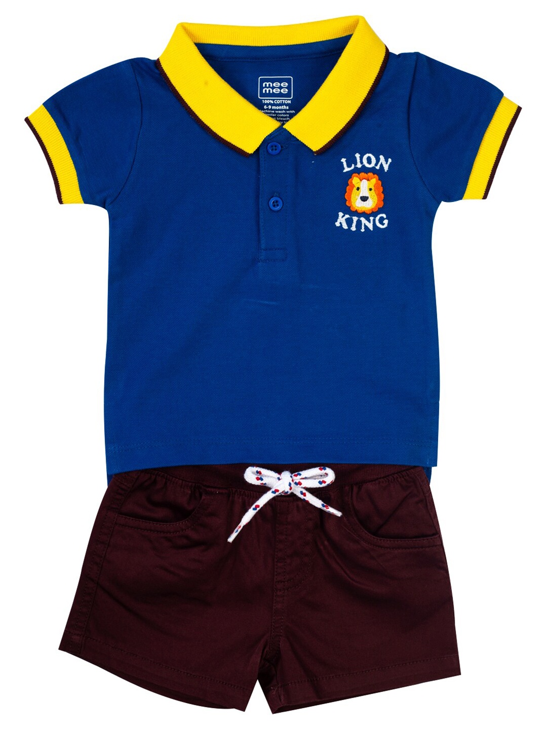 

MeeMee Boys Blue & Burgundy Pure Cotton T-shirt with Shorts