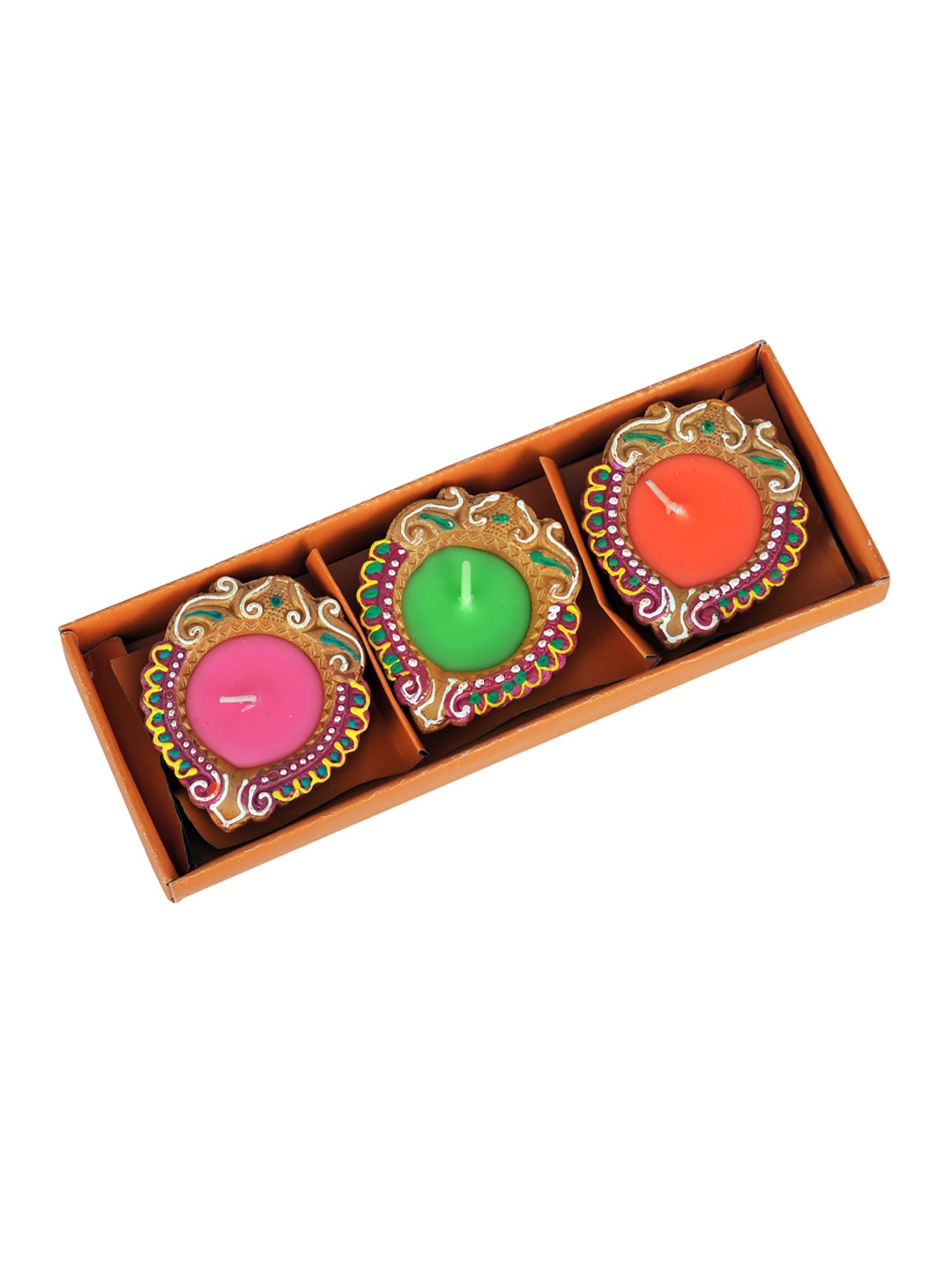 

The Legend Pack of 3 Terracotta Pure Wax Candle Smoke Less Tealight Candle, Orange