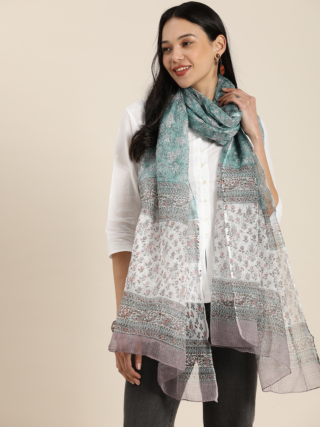

Taavi Sea Green Kota Block Print Legacy Dupatta