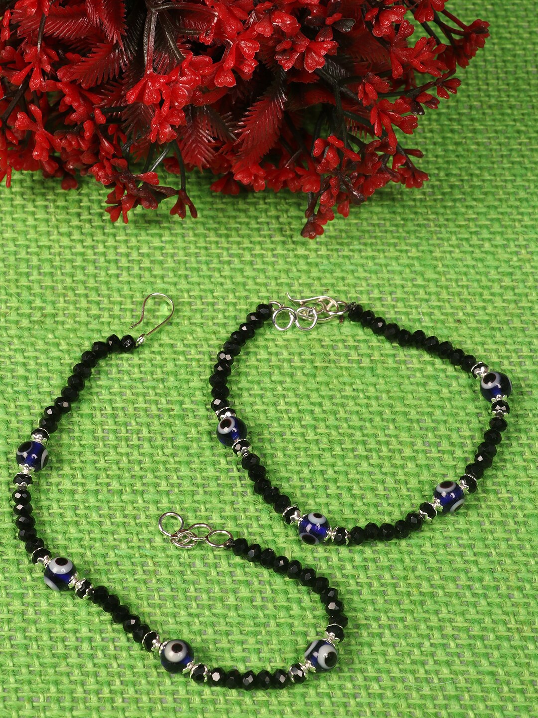 

PENNY JEWELS Set Of 2 Silver-Plated Beaded Anklets