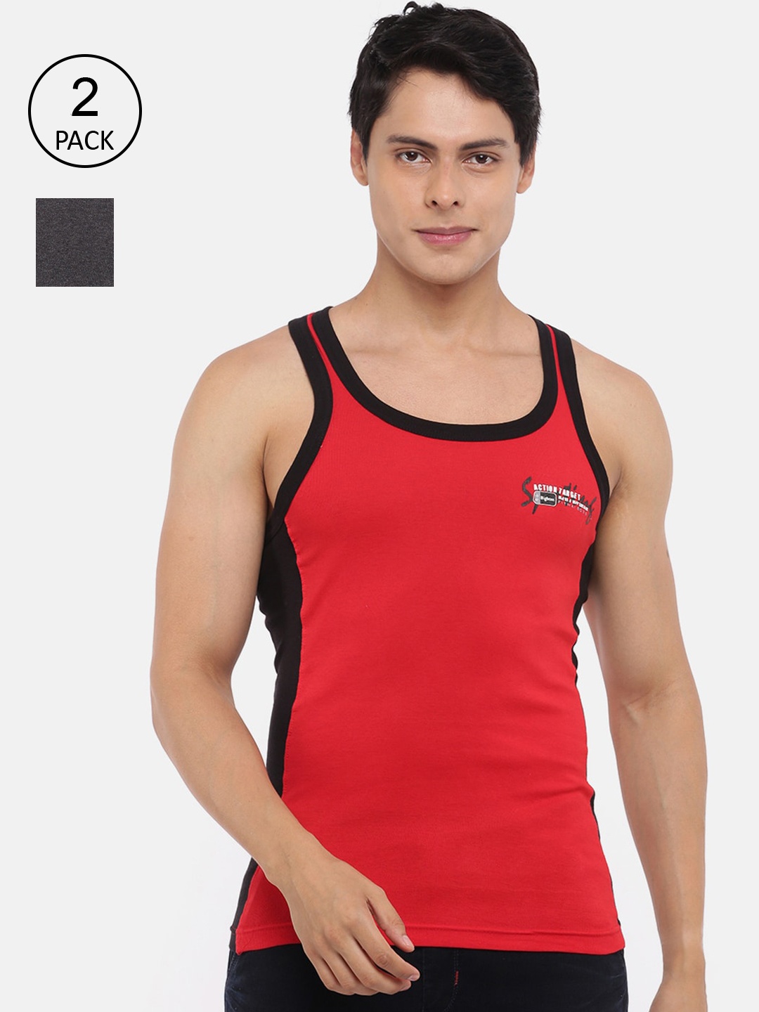 

Dollar Bigboss Men Assorted Pack of 2 Cotton Racerback Styled Gym Vest