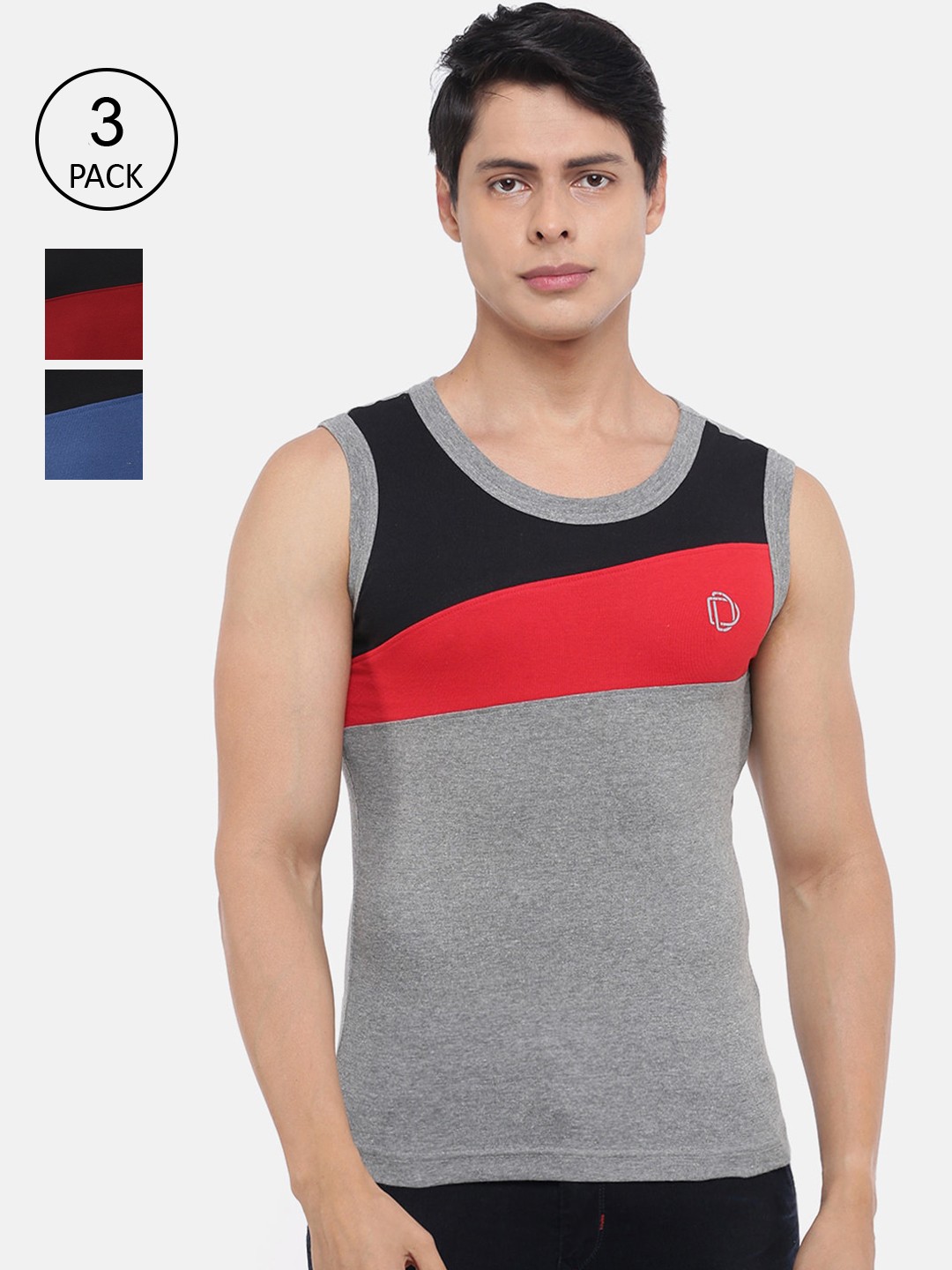 

Dollar Bigboss Men Solid Pack of 3 Combed Cotton Racerback Styled Gym Vest, Assorted