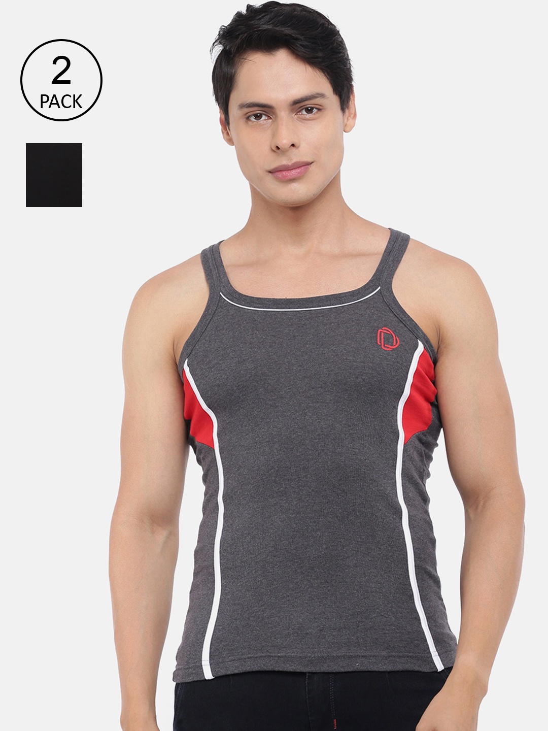 

Dollar Bigboss Men Pack of 2 Cotton Racerback Styled Gym Vest MBB-11-PO2-CO1, Assorted